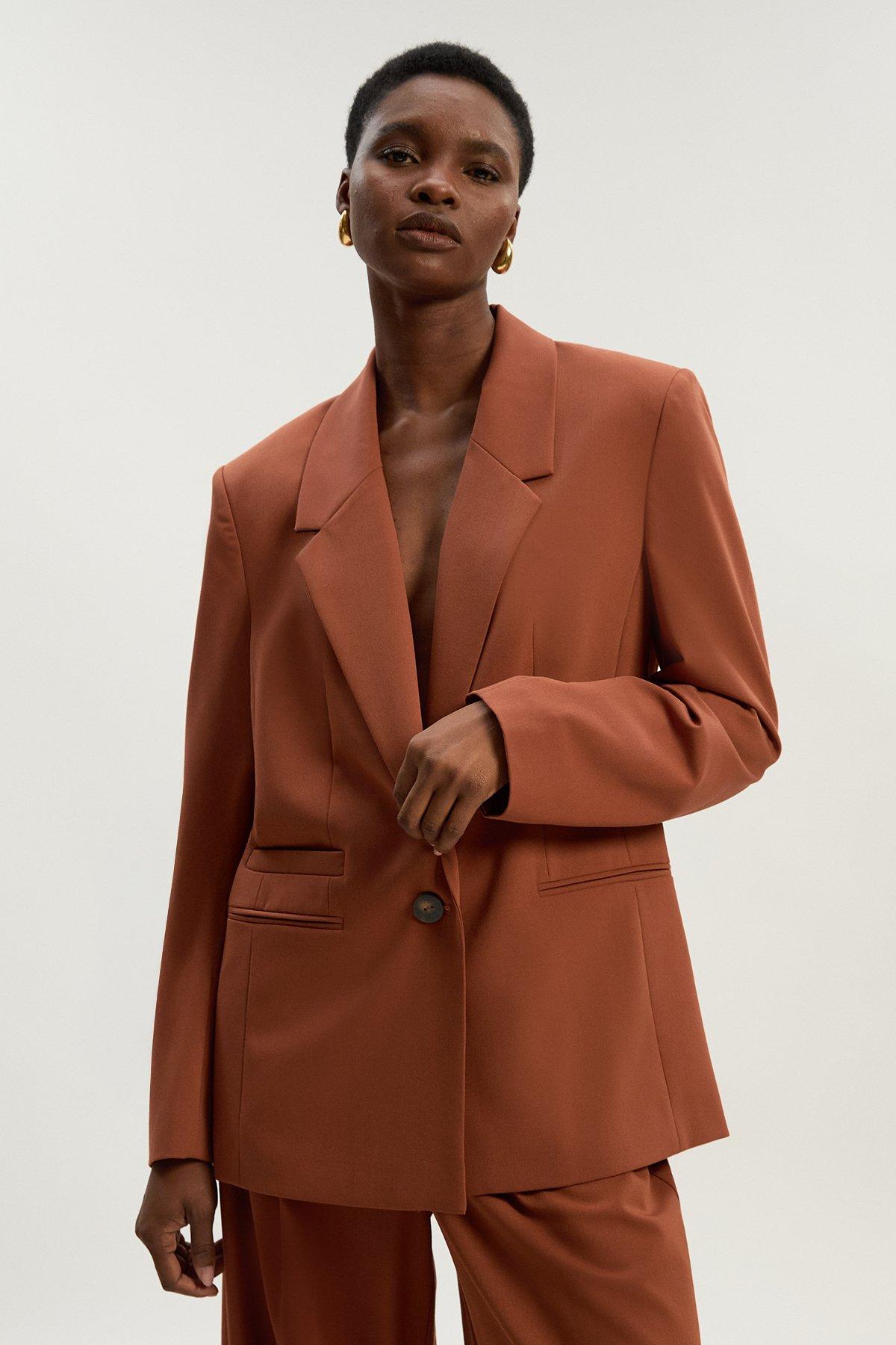Tailored Twill Essential Single Breasted Oversized Blazer - Orange