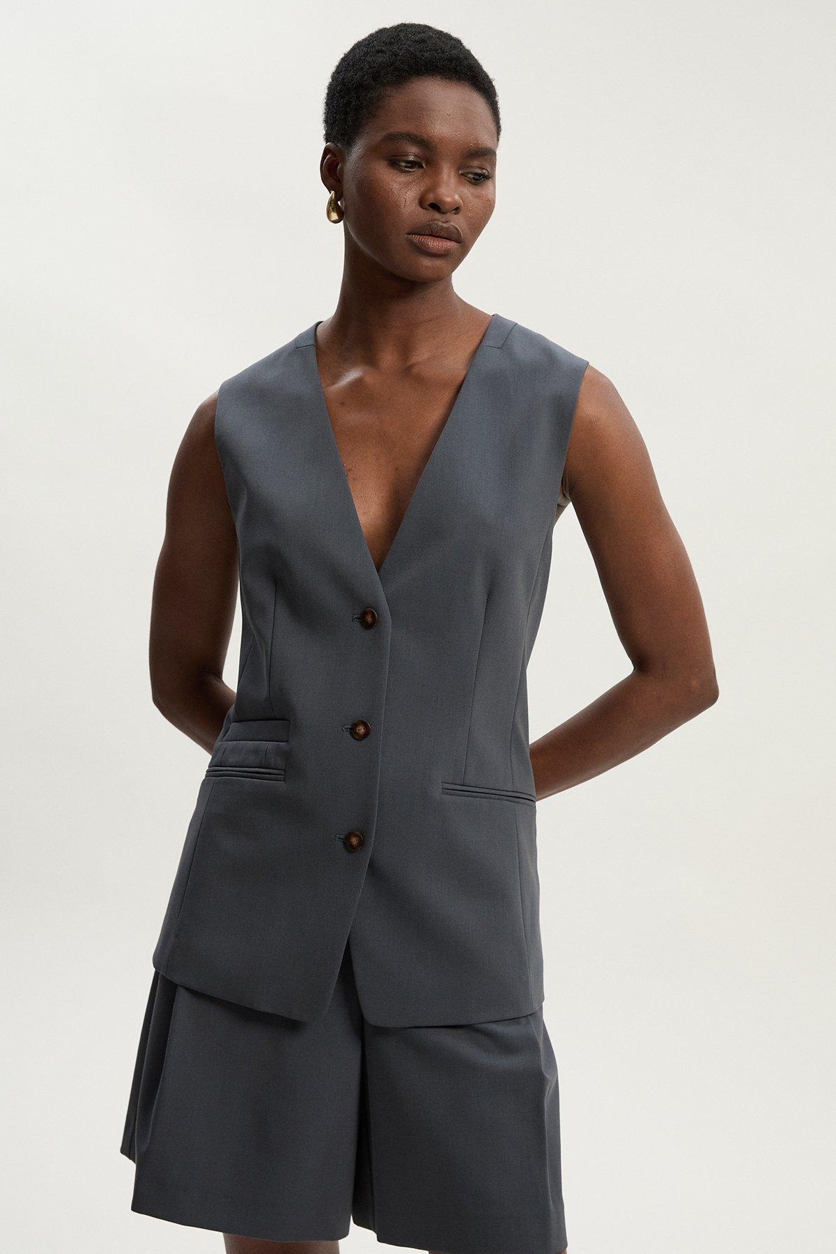 Tailored Twill Essential Single Breasted Waistcoat - Grey