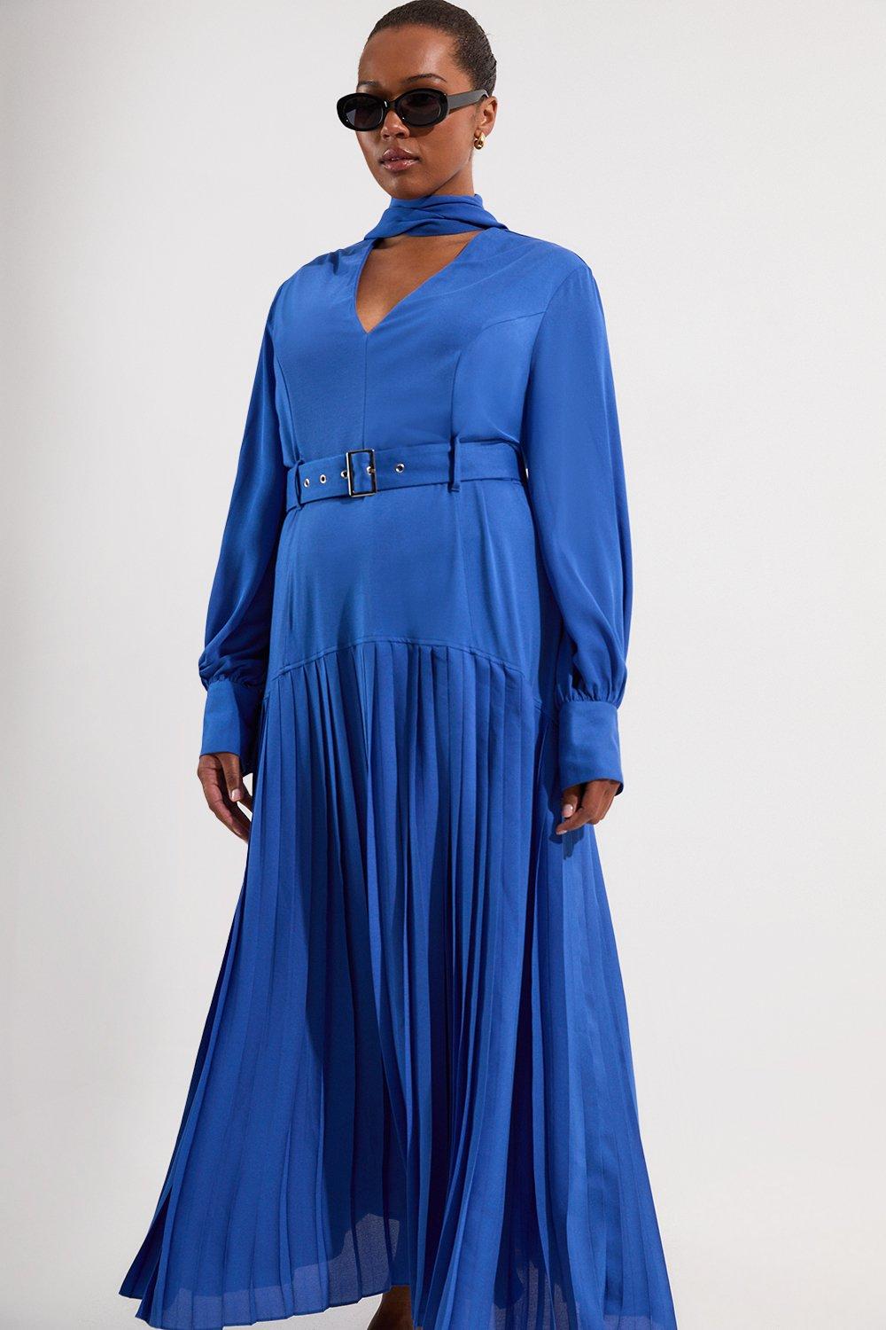 Plus Size Jersey Ponte Georgette Mix Midi Dress - Blue