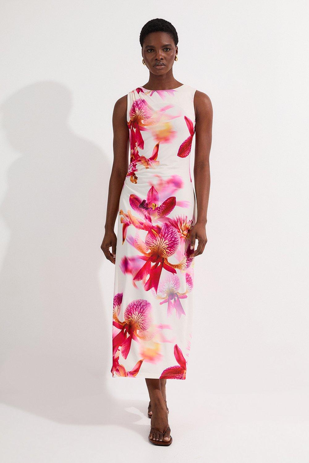 Petite Abstract Floral Printed Jersey Crepe Maxi Dress