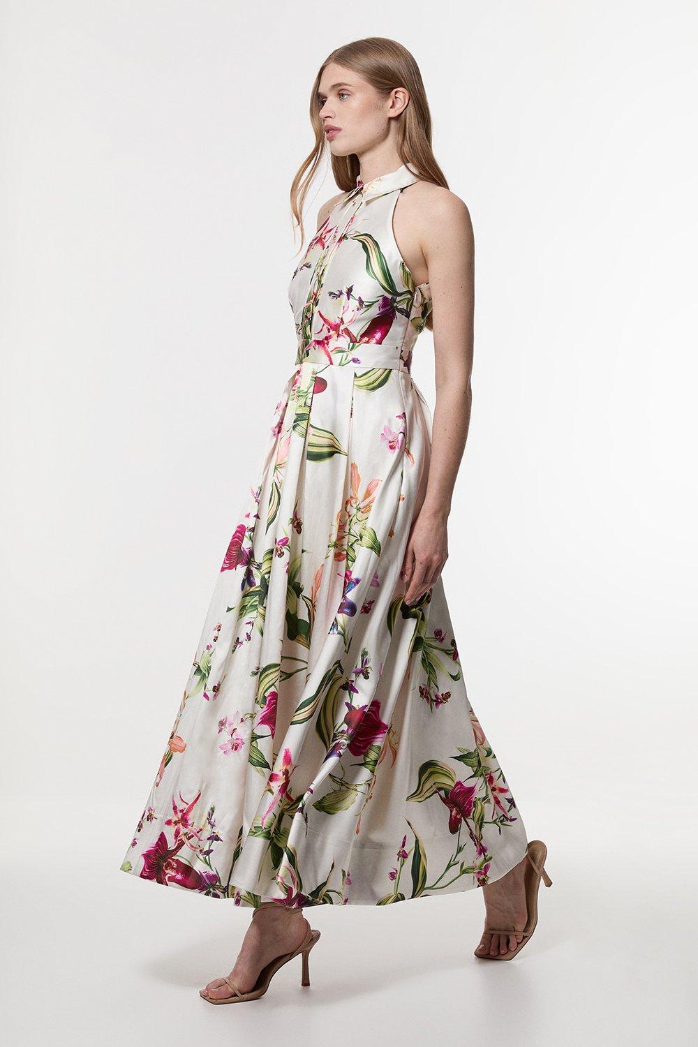 Garden Twill Collared Maxi Dress - Floral