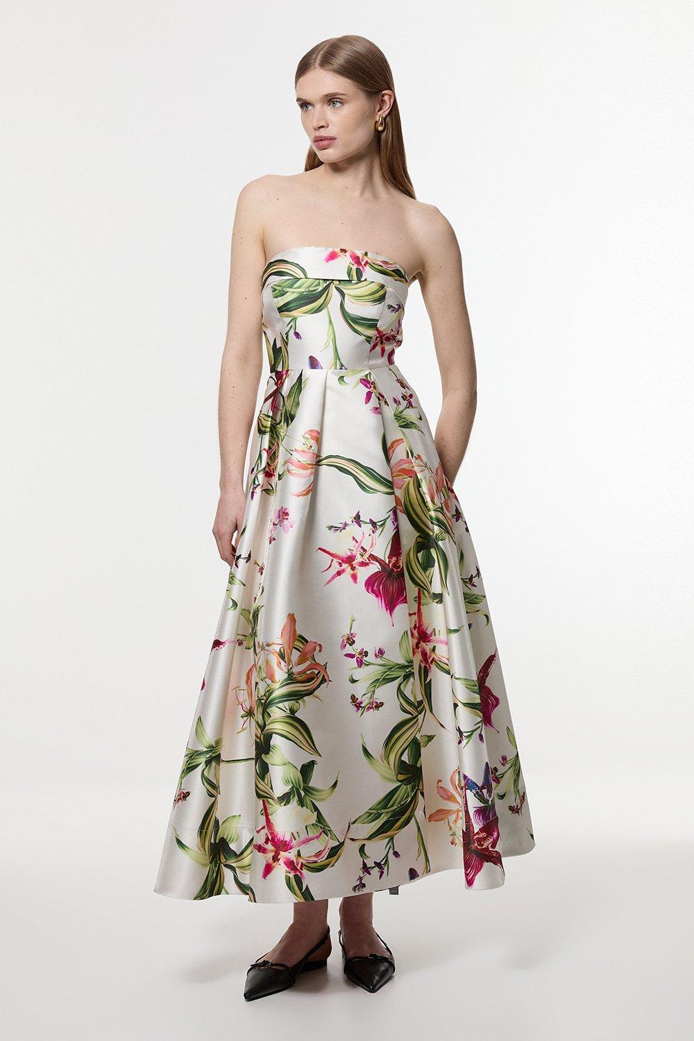 Garden Twill Maxi Split Prom Dress - Floral