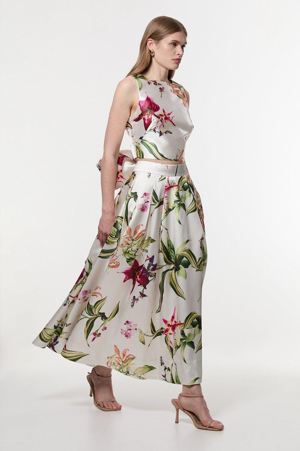Garden Twill Bow Woven Prom Skirt - Floral