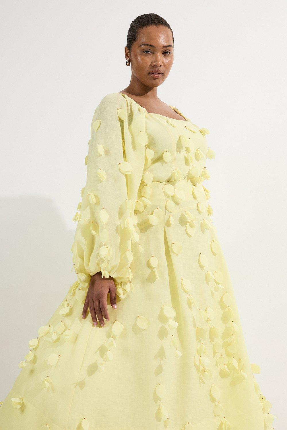 Plus Size Applique Woven Maxi Skirt - Yellow