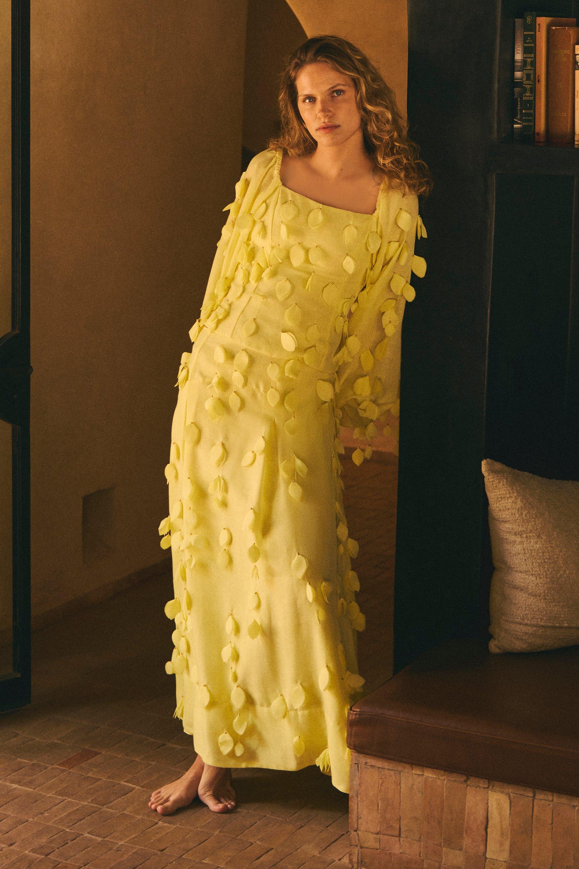 Applique Woven Maxi Skirt - Yellow