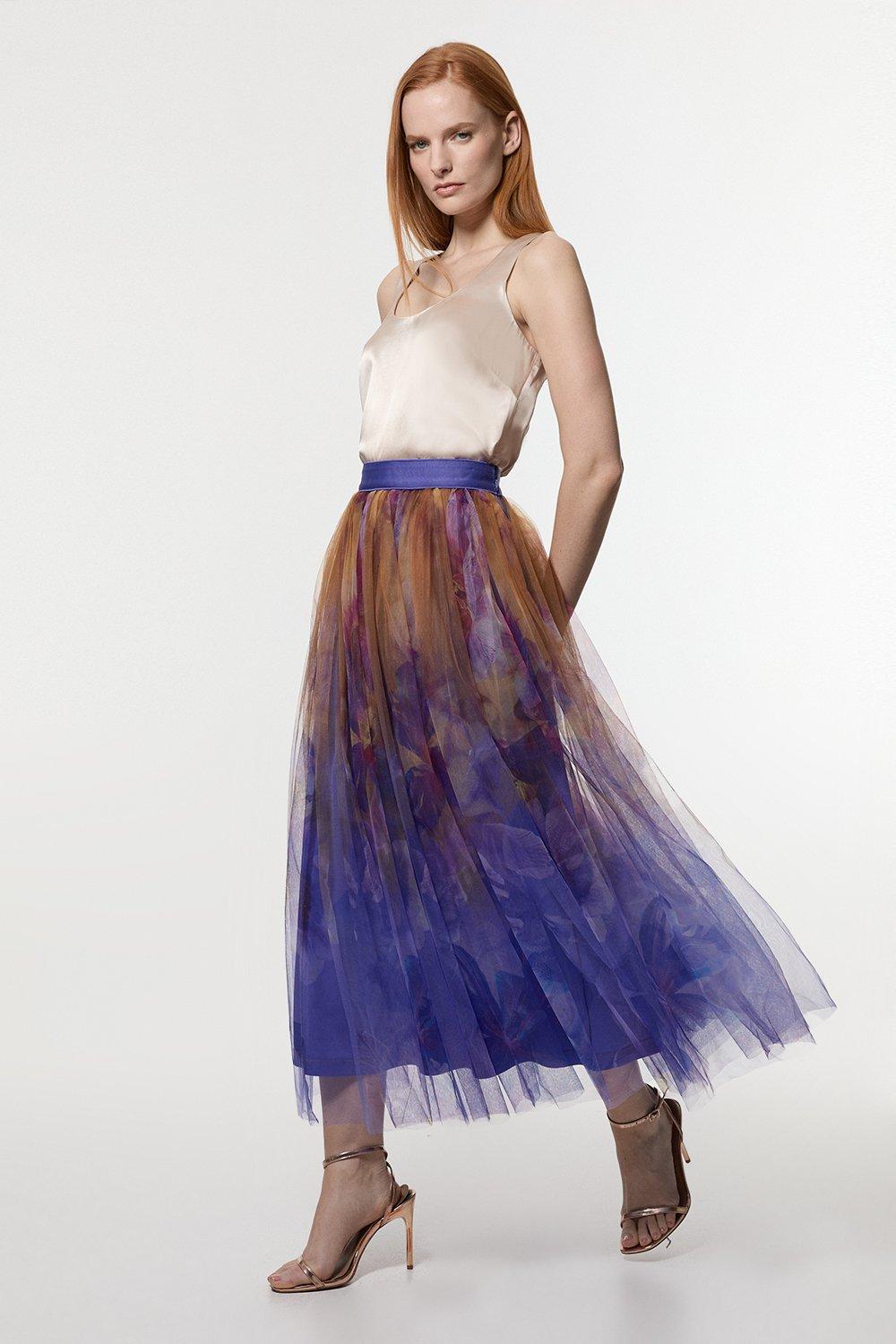 Floral Tulle Woven Maxi Skirt - Lilac