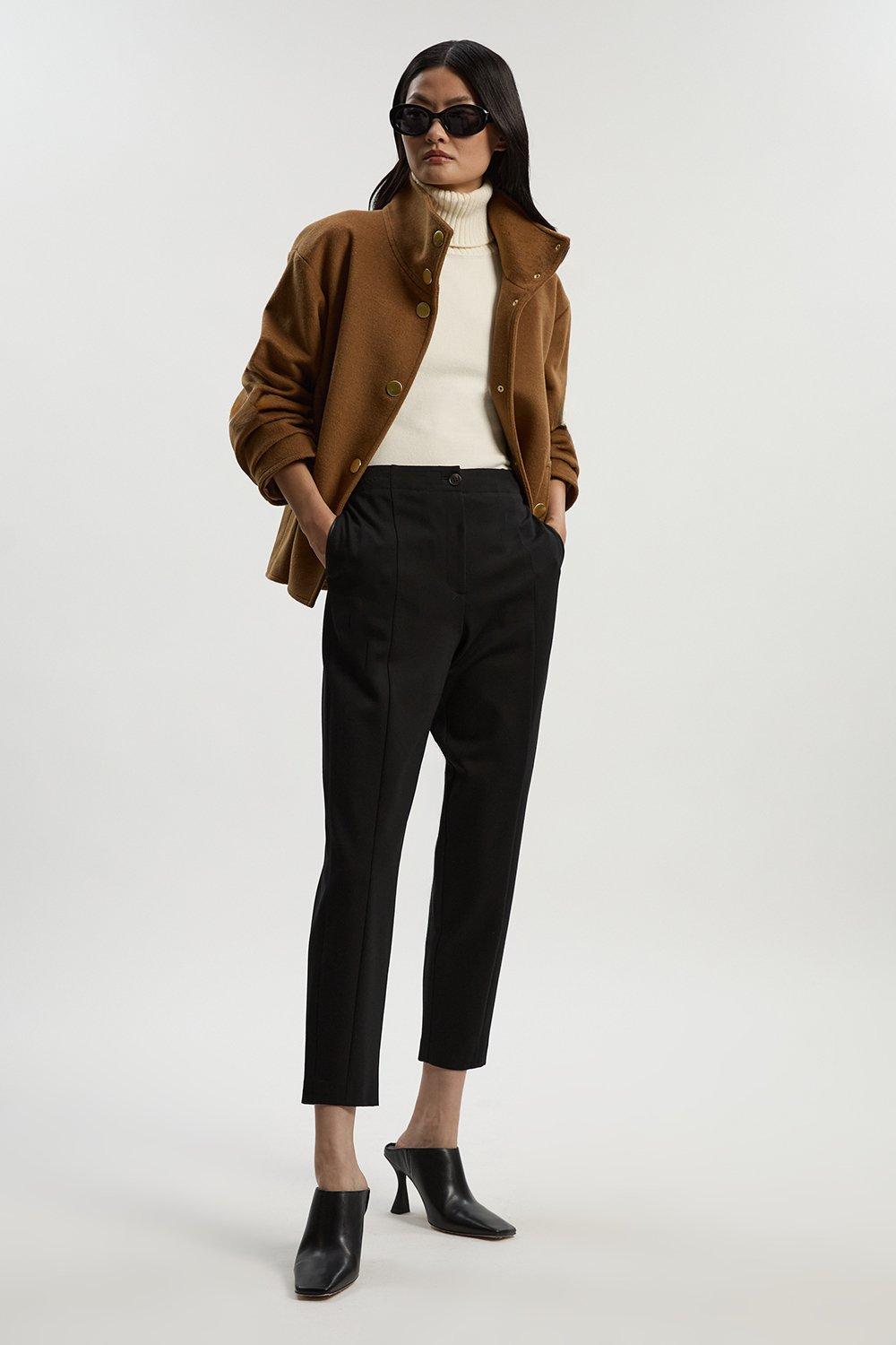 Ponte And Pu Mix Tailored Slim Leg Trouser - Black