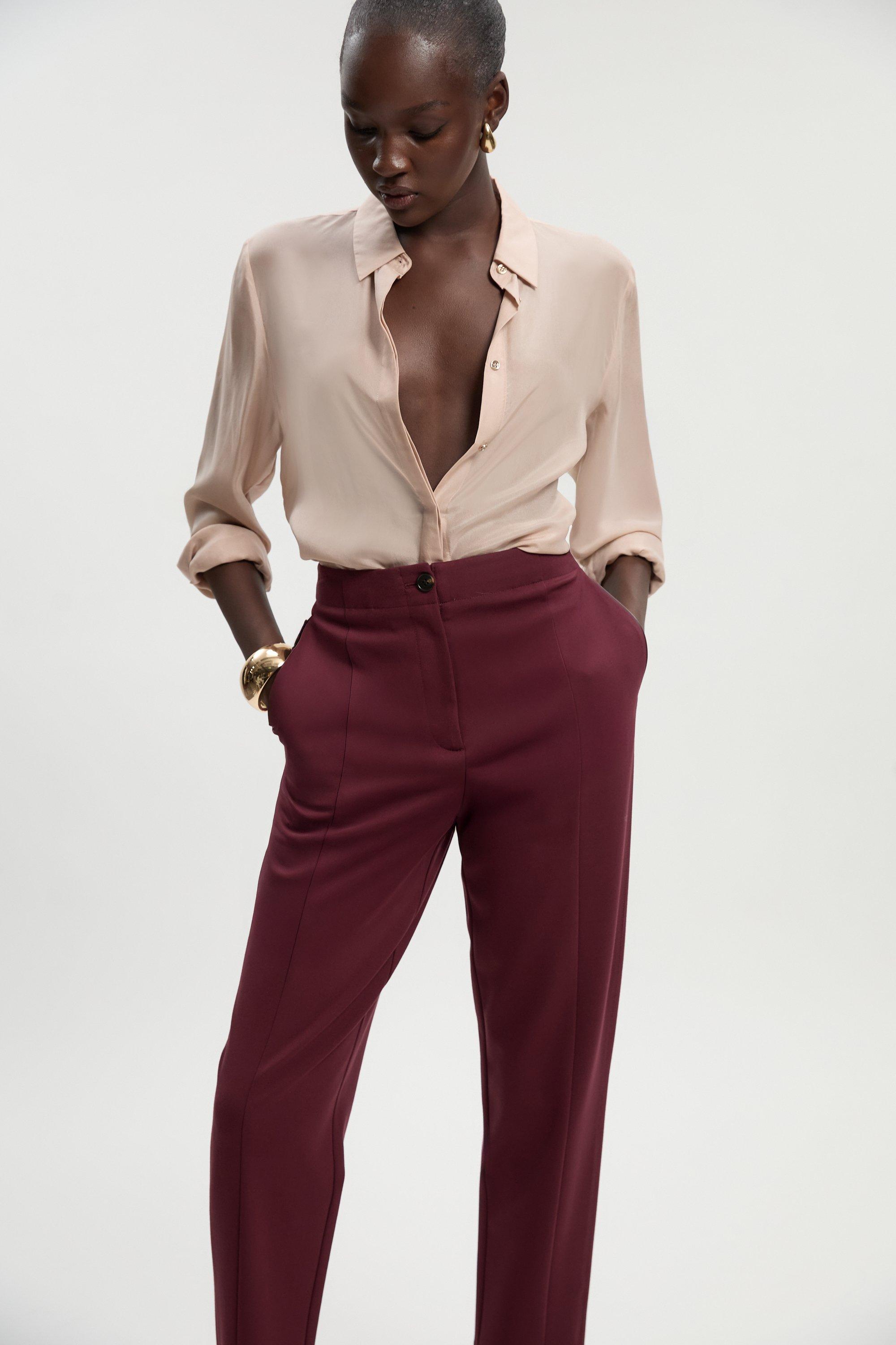 Ponte And Pu Mix Tailored Slim Leg Trouser - Red