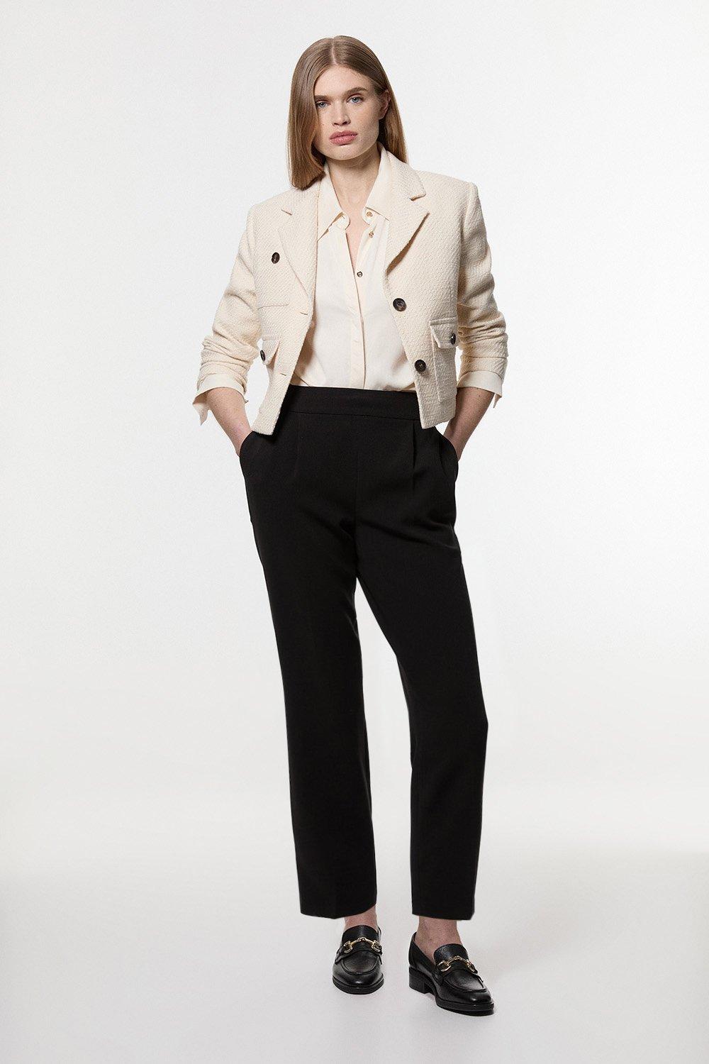 Compact Stretch Essential Tailored High Waist Slim Leg Trouser - Black