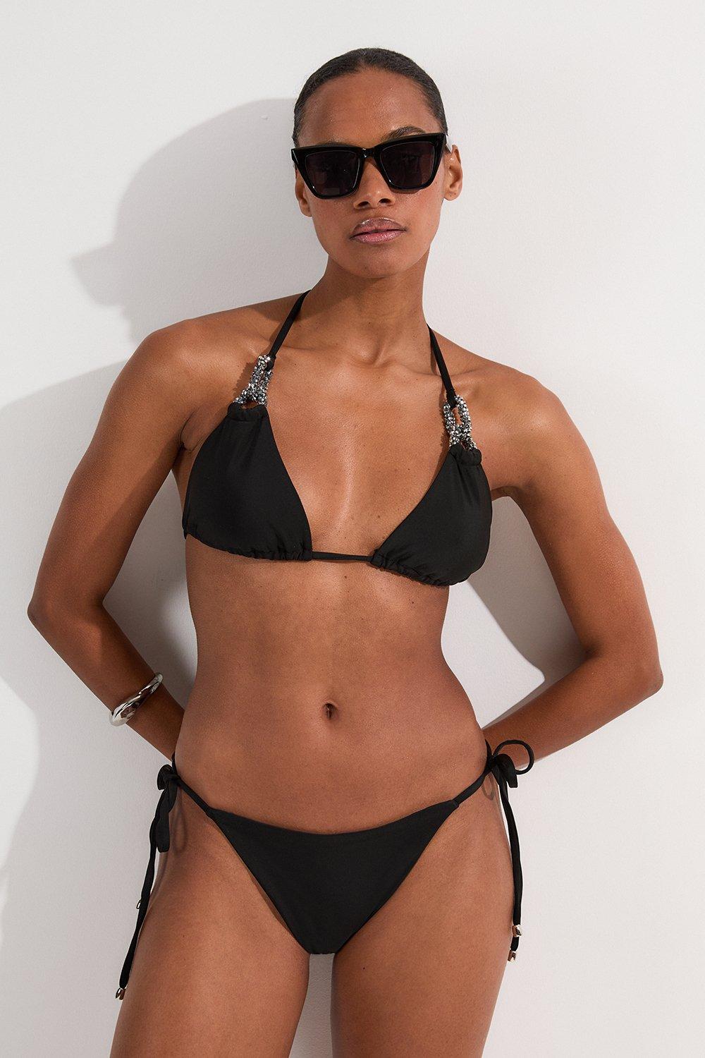 Hardware Detail Tie Side Bikini Bottoms - Black