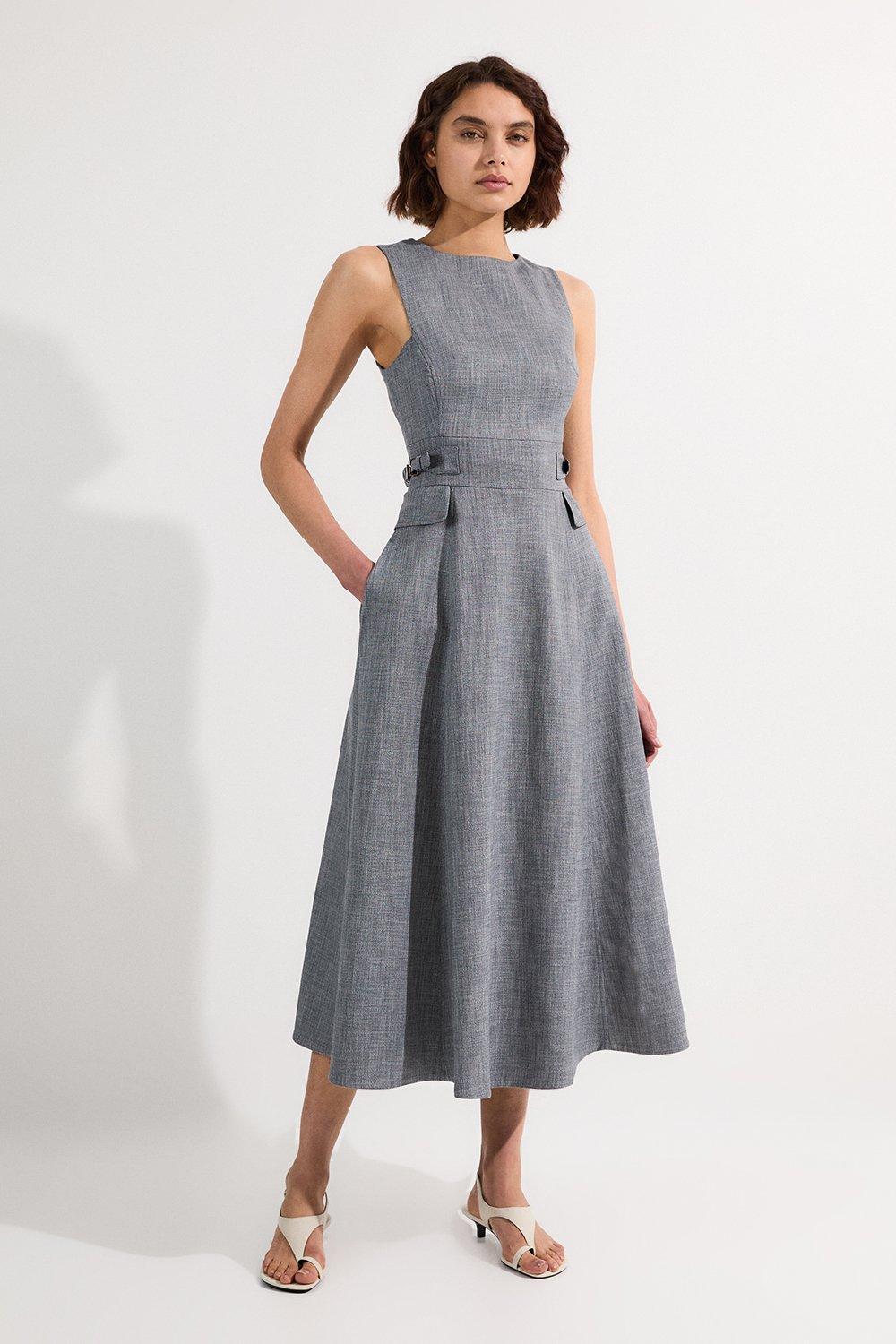 Tailored Marl Midi Dress - Navy