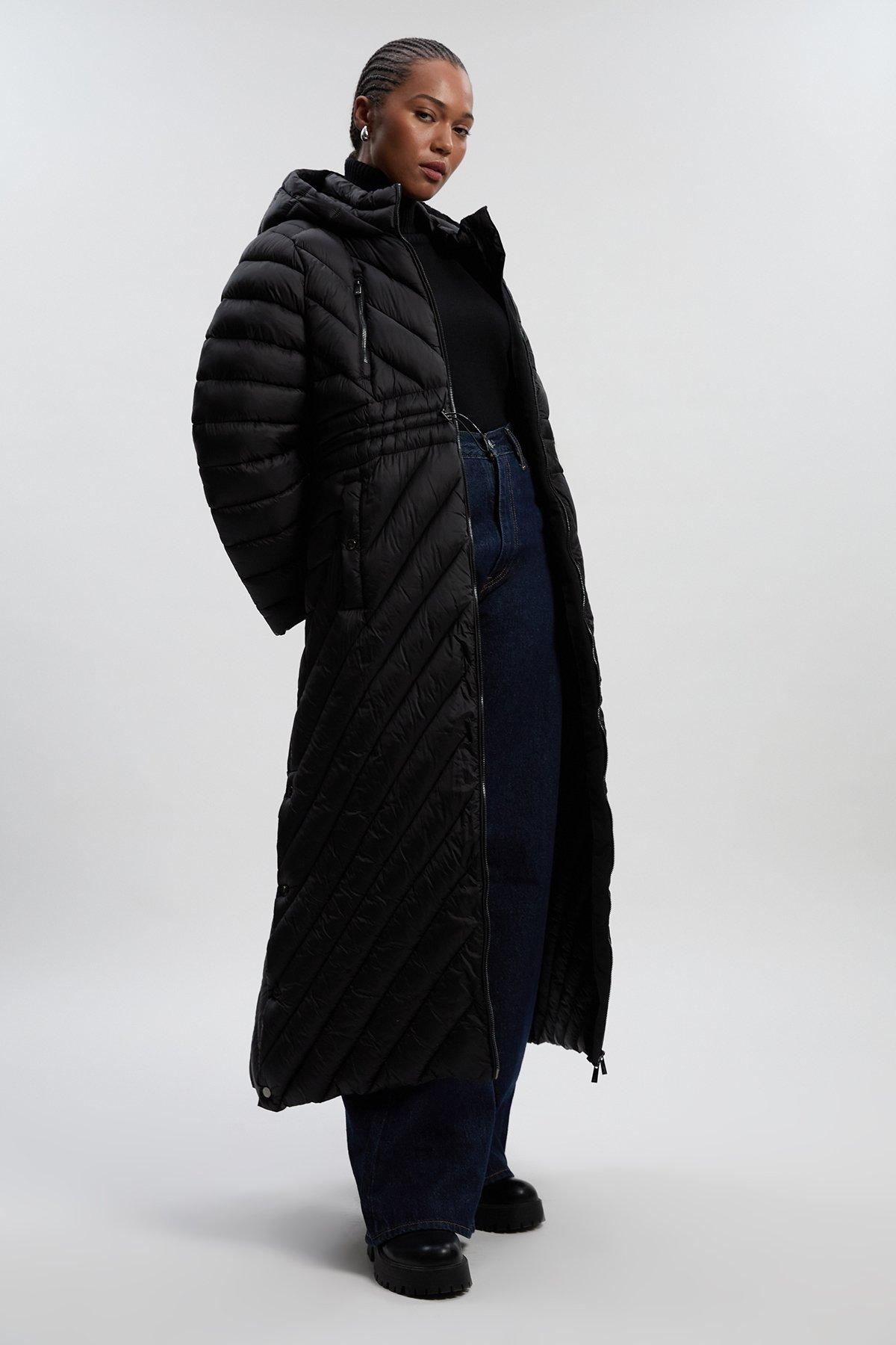 Plus Size Lightweight Packable Maxi Coat - Black
