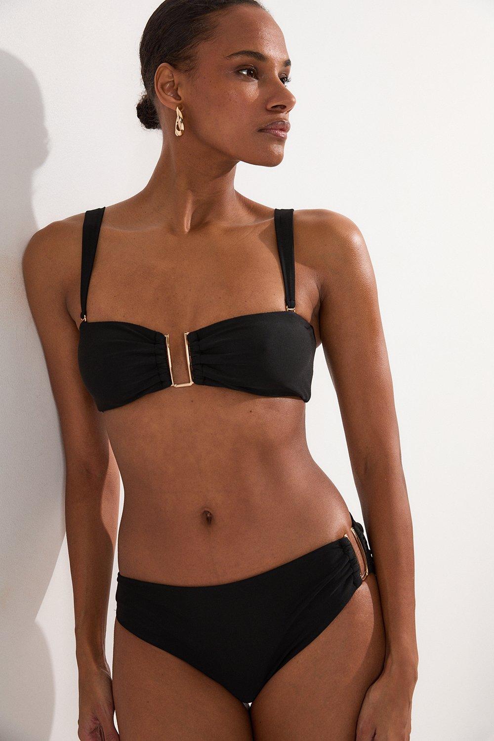 Bikini Bottoms With Gold Trim - Black