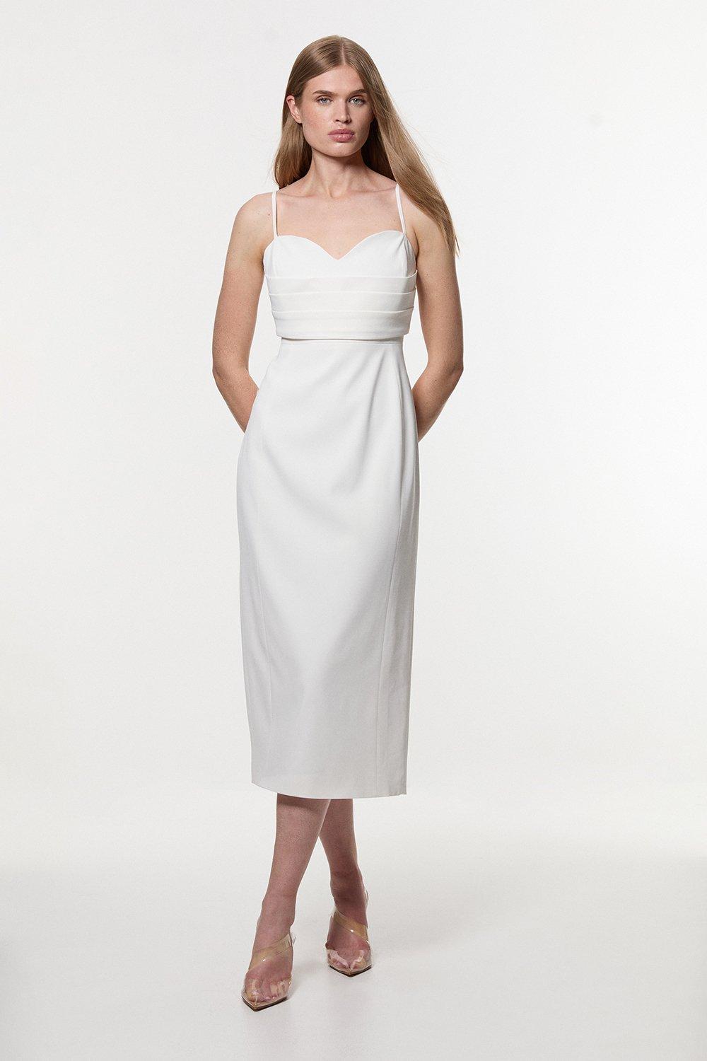 Polished Tailored Corset Detail Midi Dress – Ivory