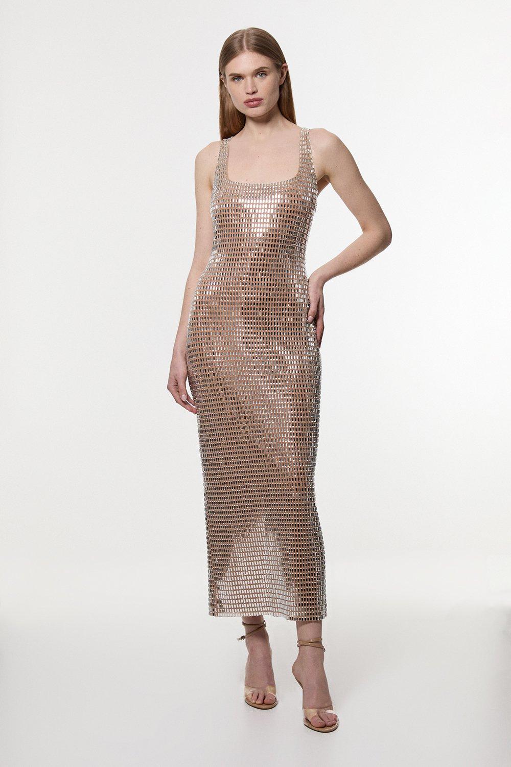 Petite Premium Crystal Embellished Jersey Midi Dress - Nude