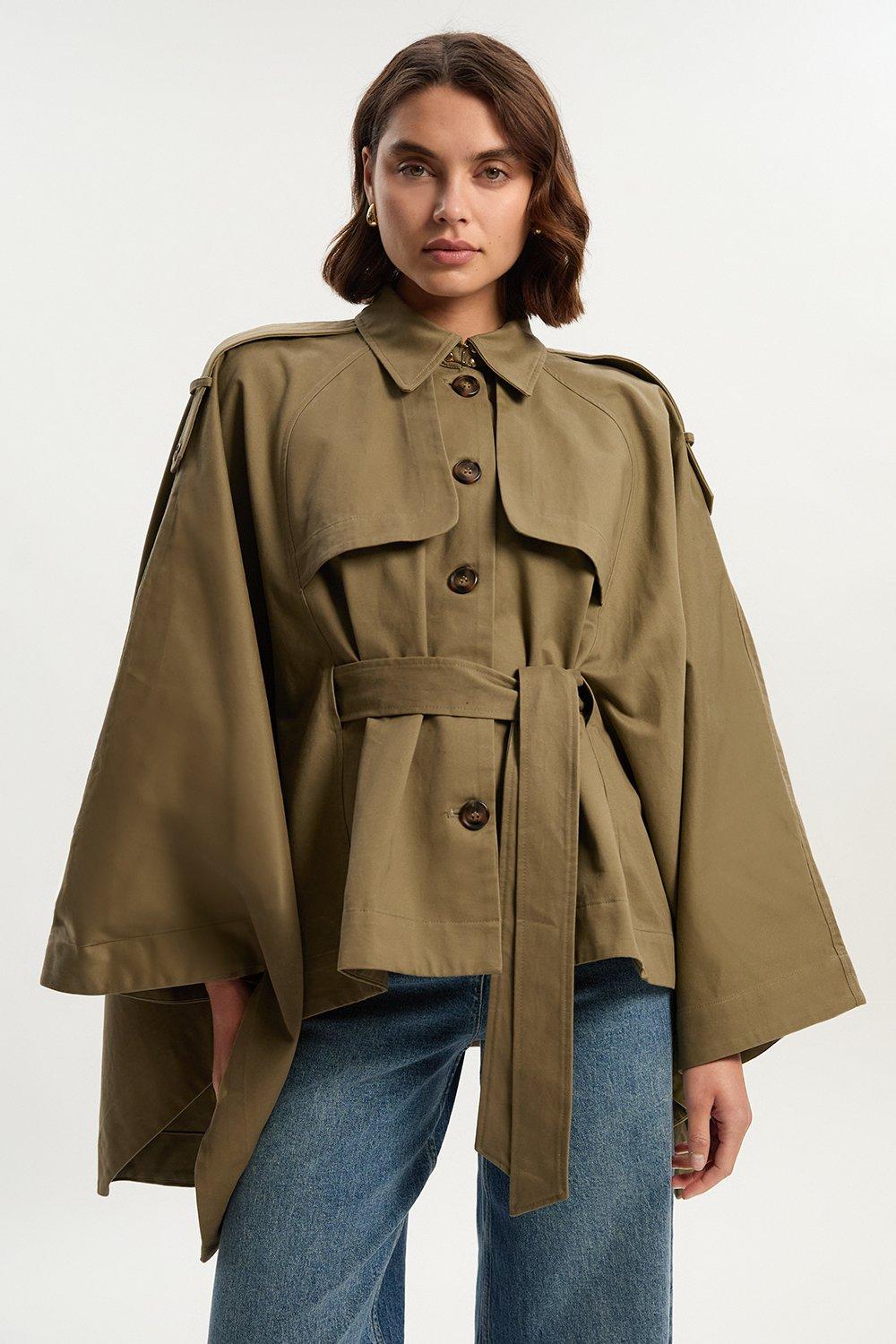 Cape Detail Trench Coat - Sage
