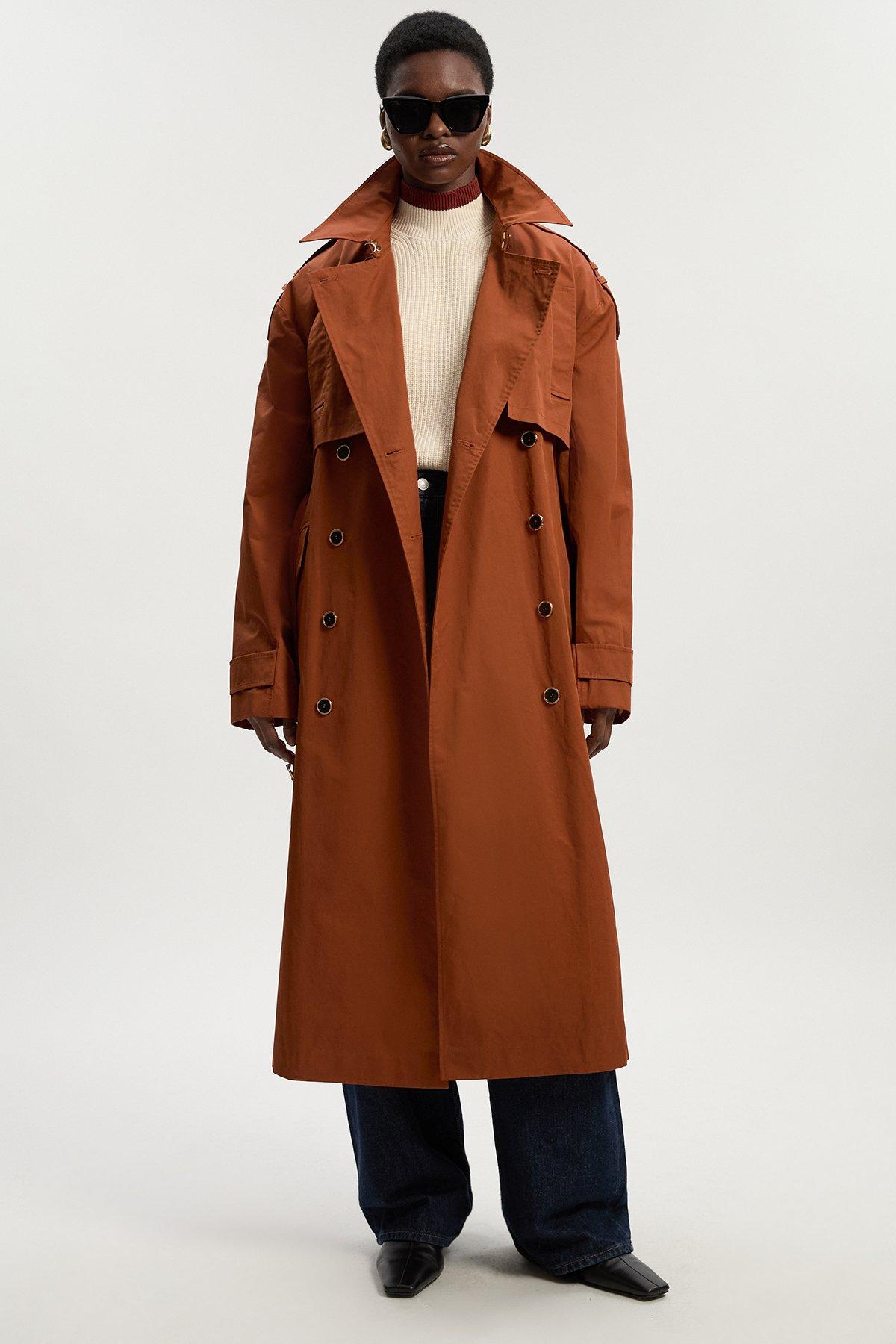 Relaxed Polished Trench Coat - Orange