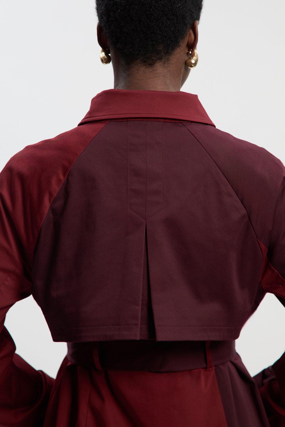 Colour Block Belted Tailored Trench Coat - Red