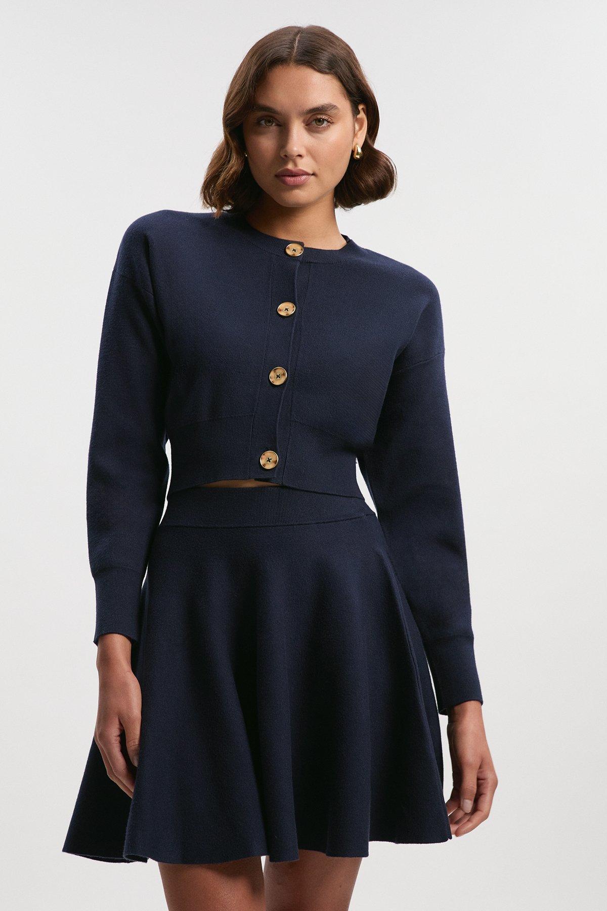 Compact Yarn Full Knitted Skirt - Navy