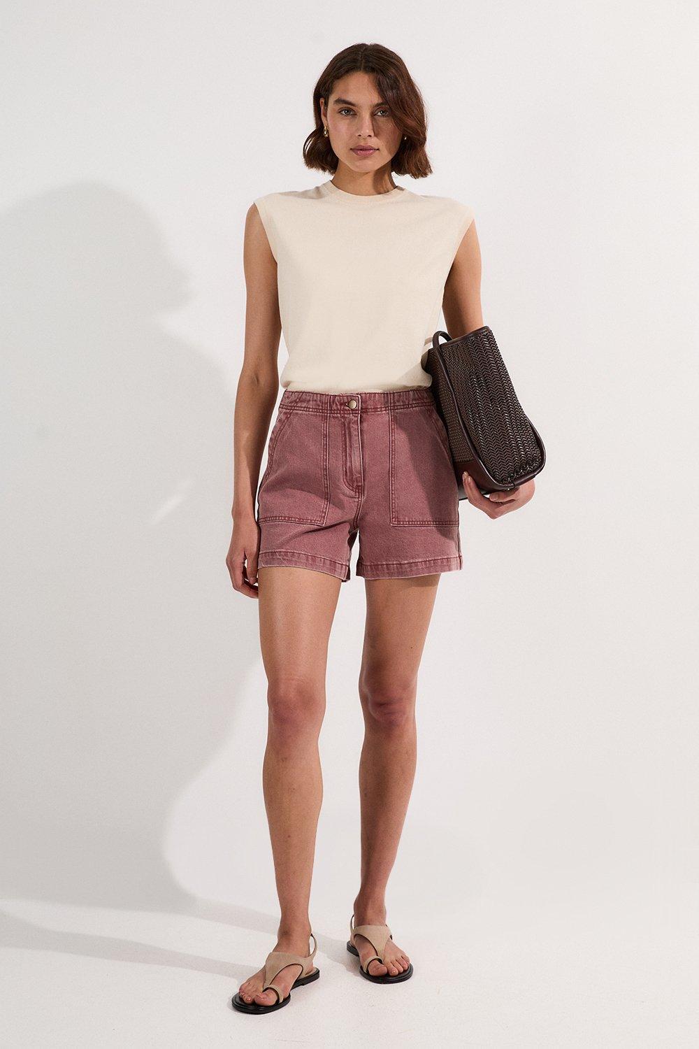 Coloured Denim Tailored Short - Pink