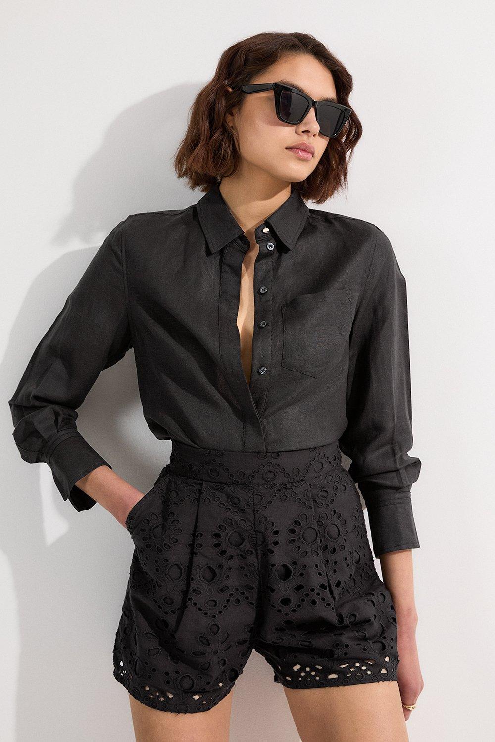 Cotton Broderie Woven Short - Black