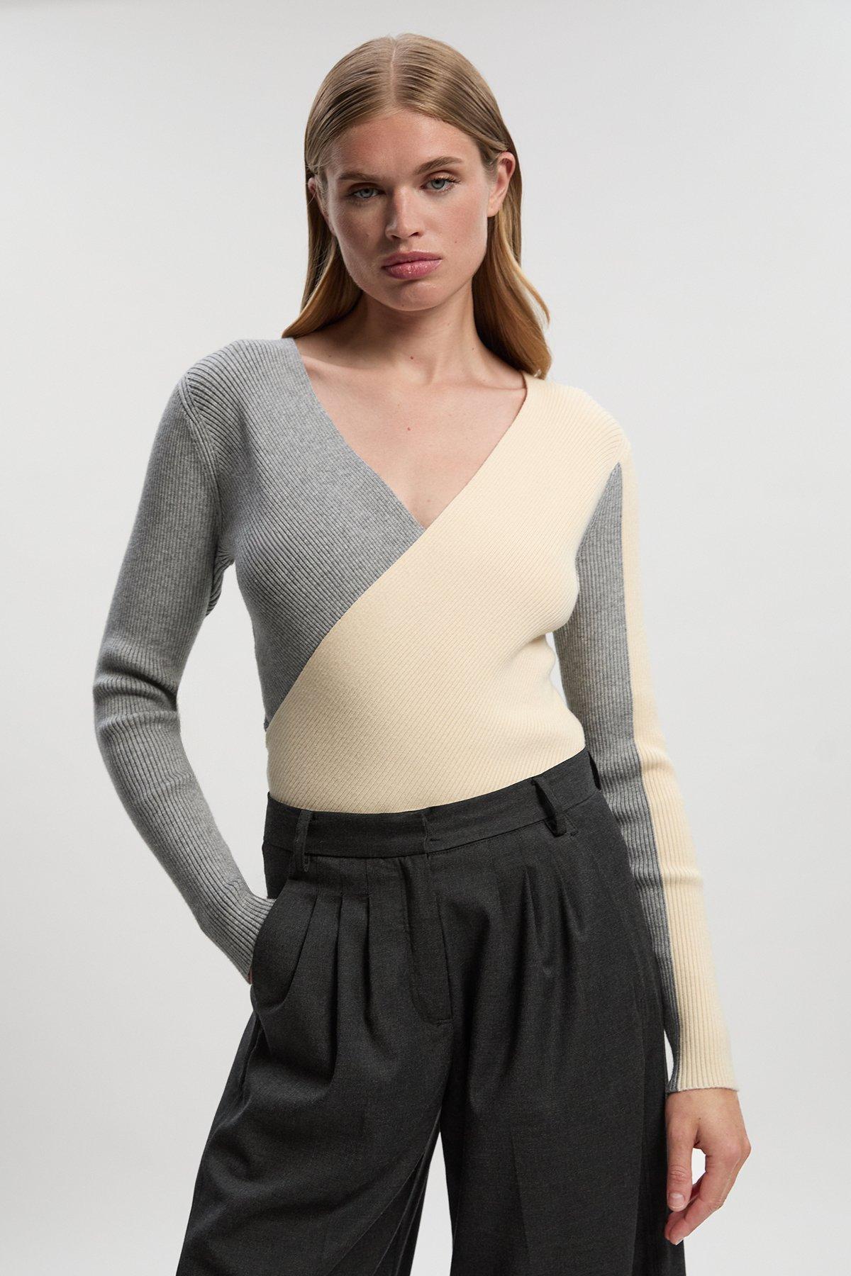 Soft Rib Wrap Front Knitted Jumper - Cream