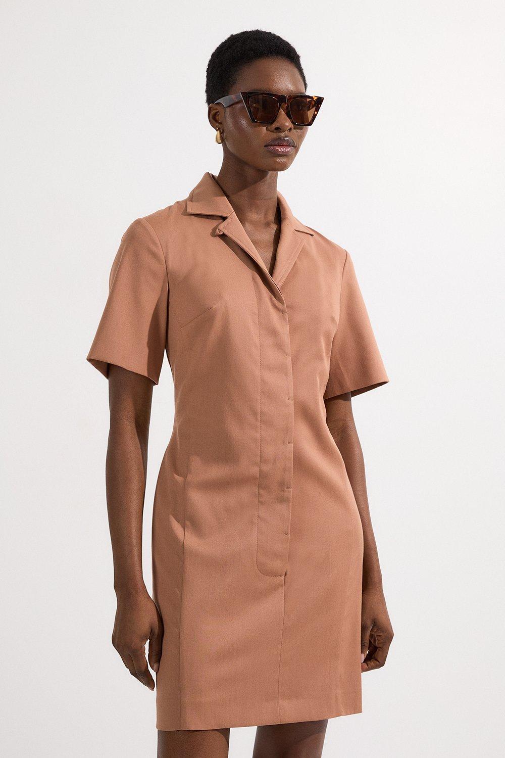 Soft Structured Tailored Shirt Mini Dress - Camel
