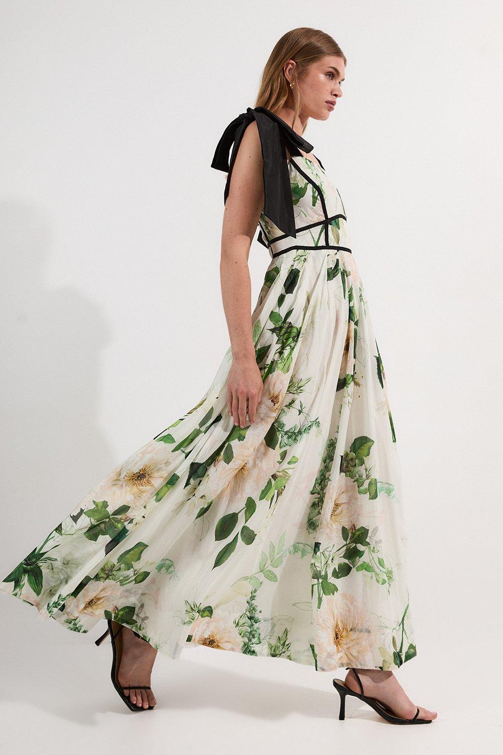 Lydia Millen Tall Floral Silk Cotton Woven Strappy Dress - White
