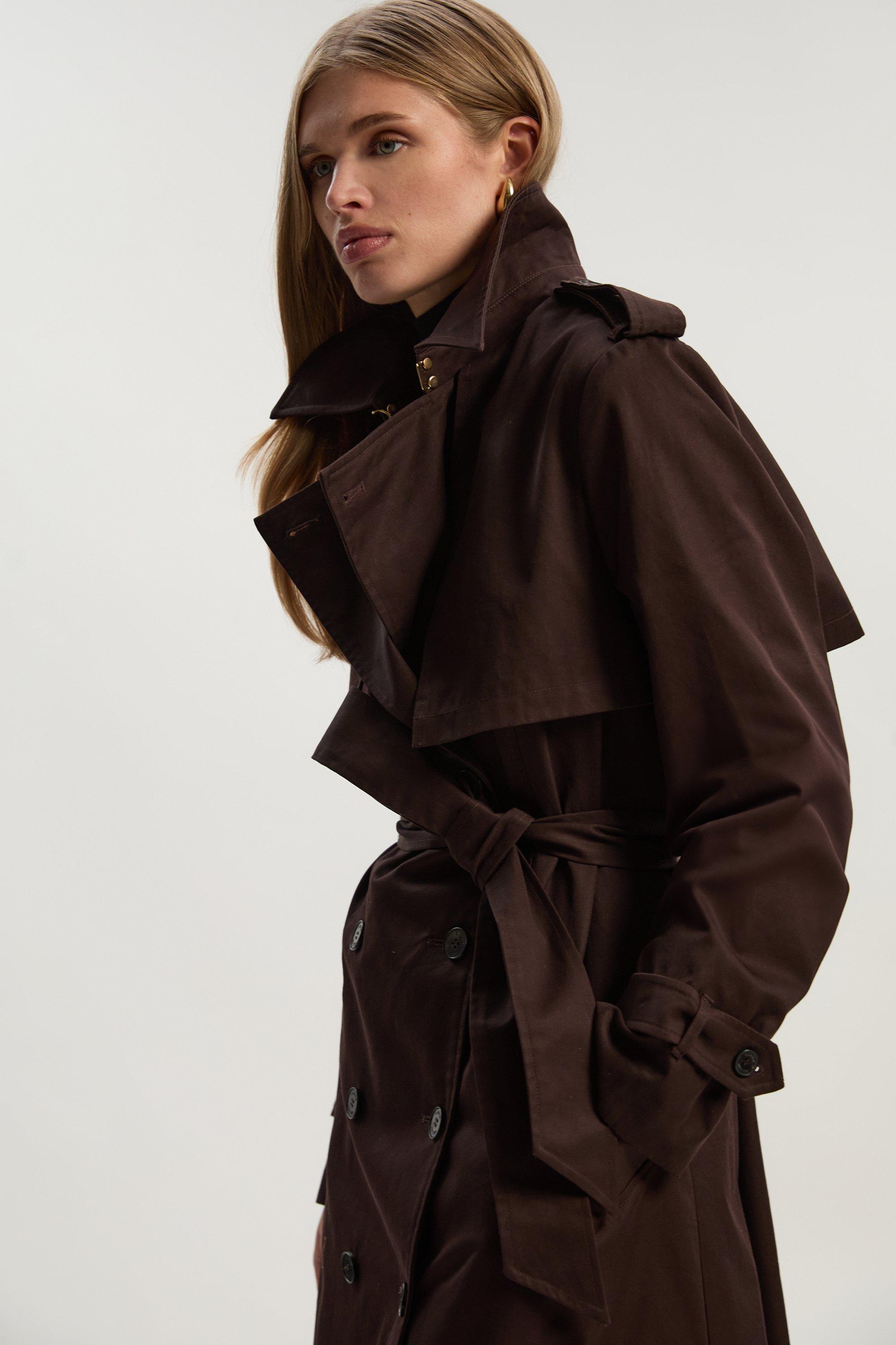 Tailored Maxi Trench Coat - Brown