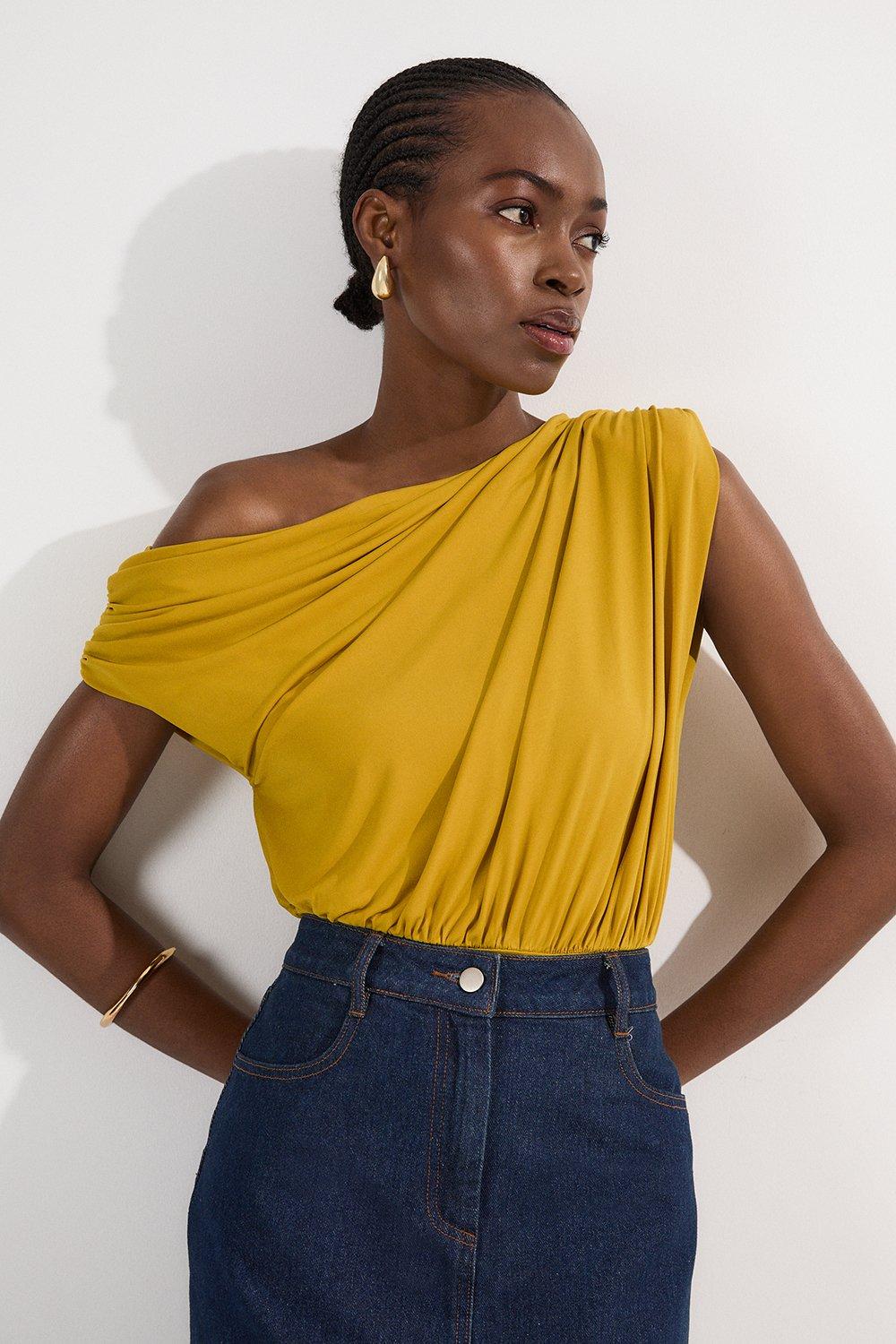 Jersey Crepe Asymmetric Bodysuit - Chartreuse