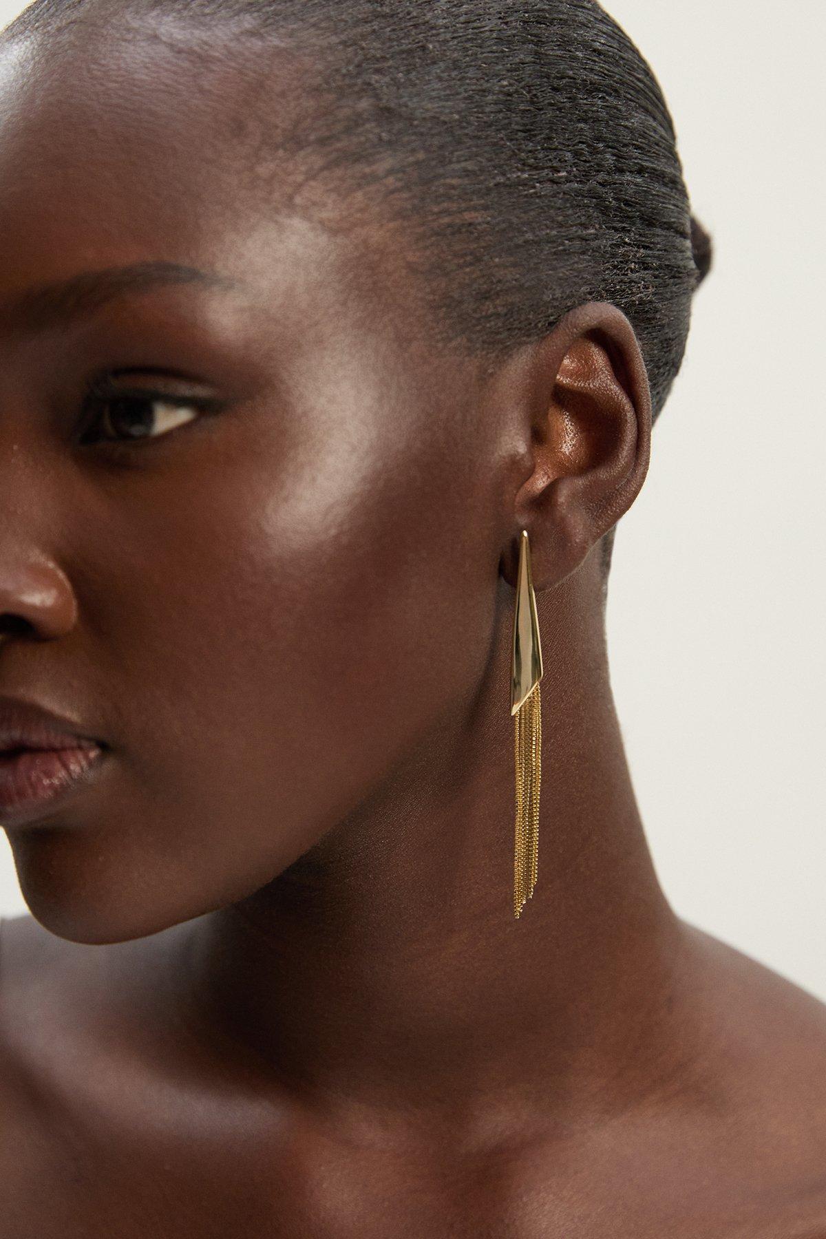 Metallic Fringe Drop Earrings - Gold
