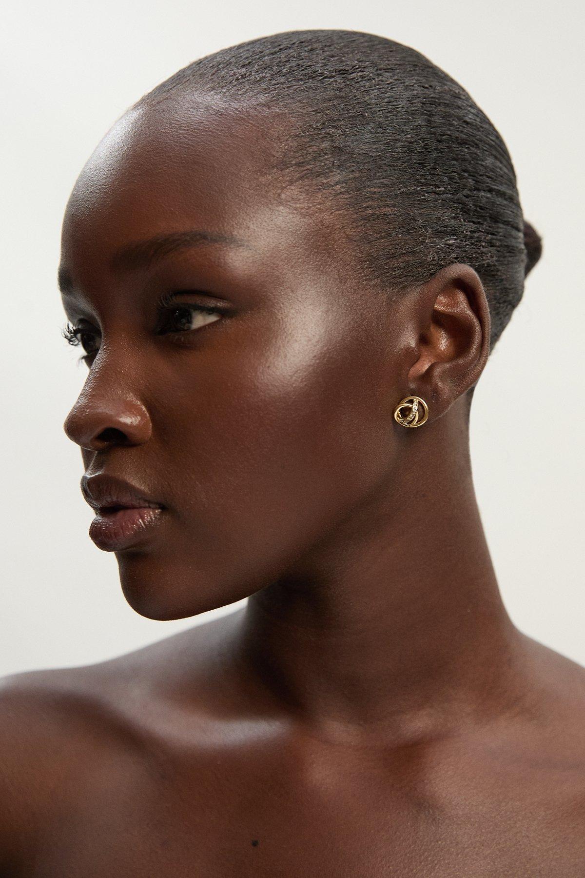 Crystal Ribbon Stud Earrings - Gold