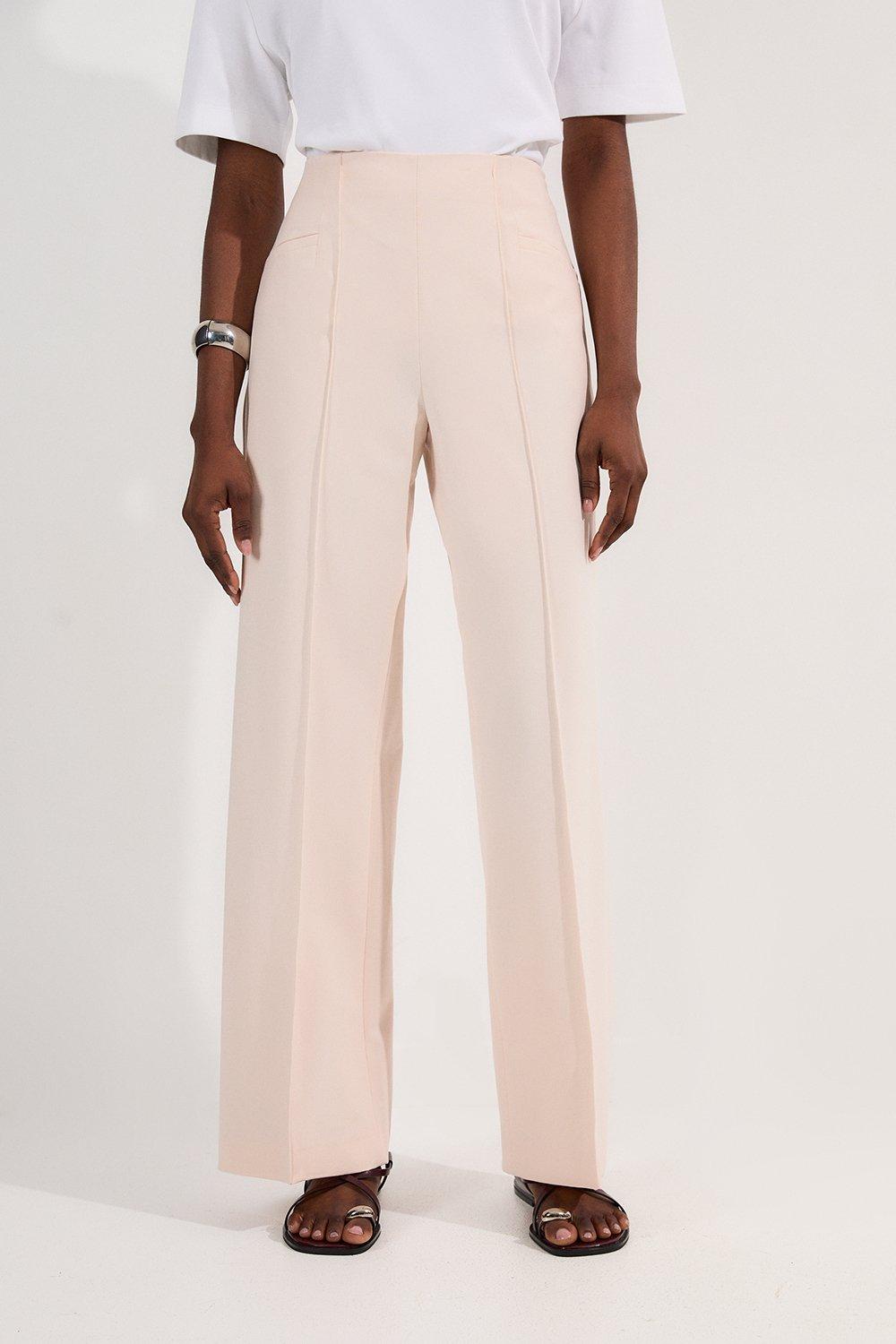 Petite Compact Stretch Pocket Detail Tailored Wide Leg Trouser - Ivory