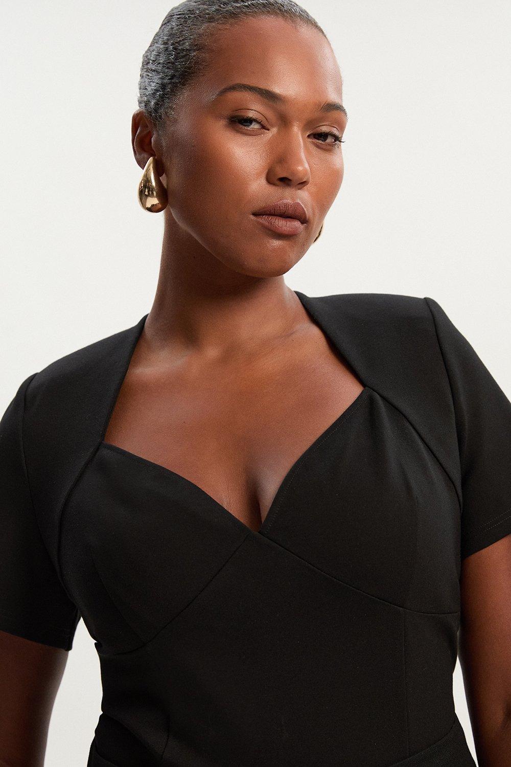 Plus Size Ponte Short Sleeve Sweetheart Neckline Bodysuit - Black