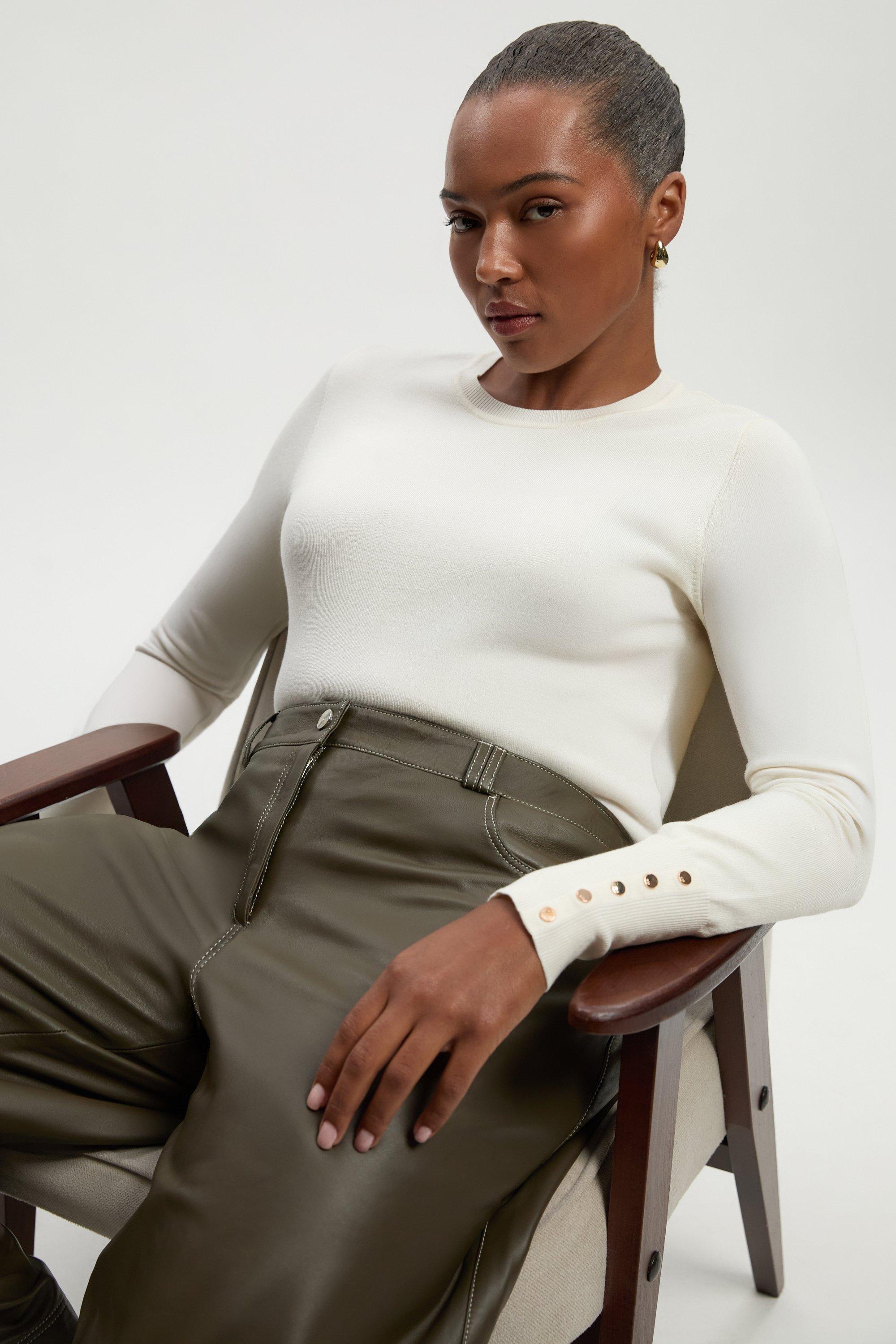 Plus Size Viscose Blend Knitted Crew Neck Jumper - Cream