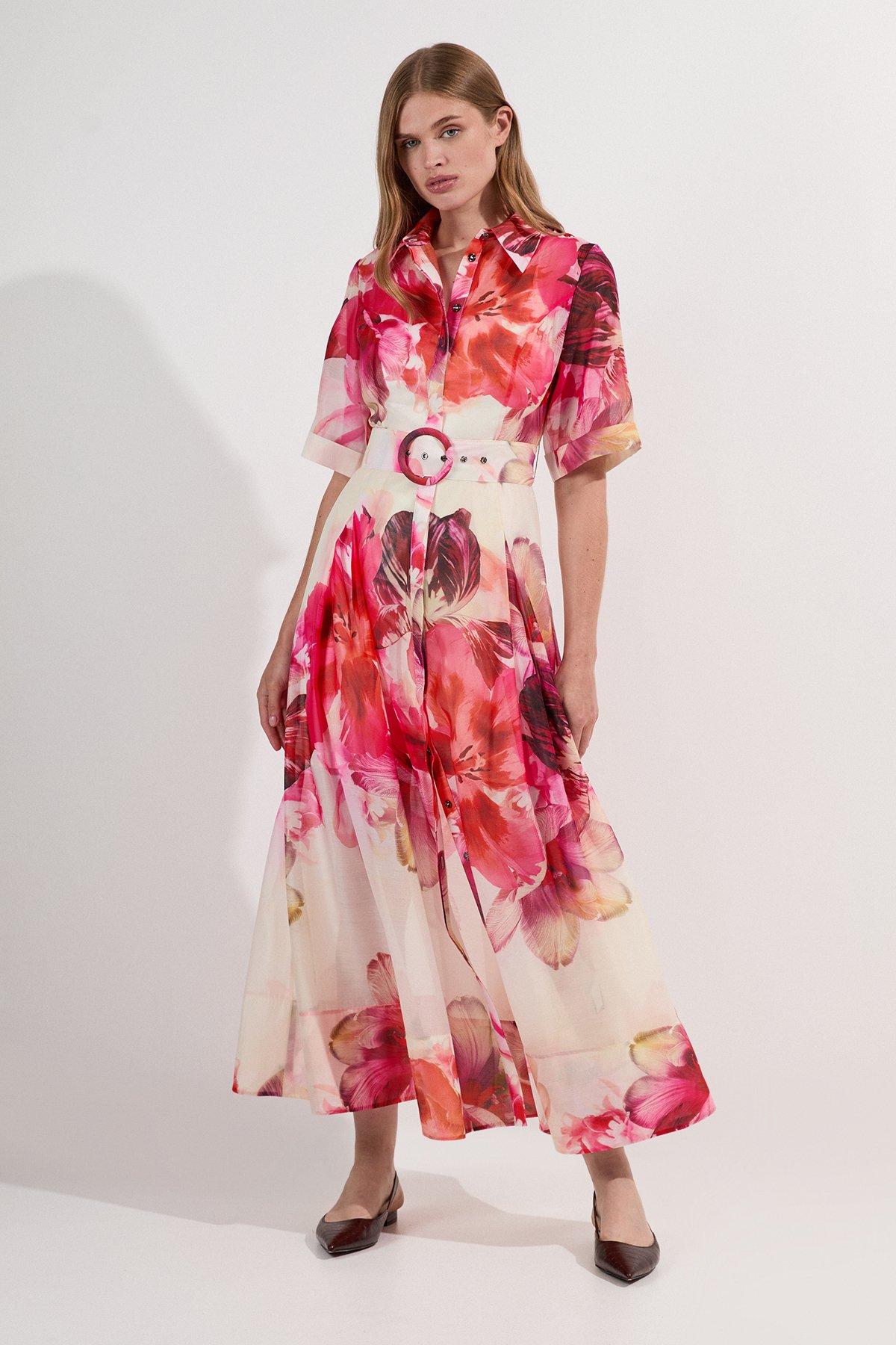Petite Organdie Woven Midi Shirt Dress - Floral