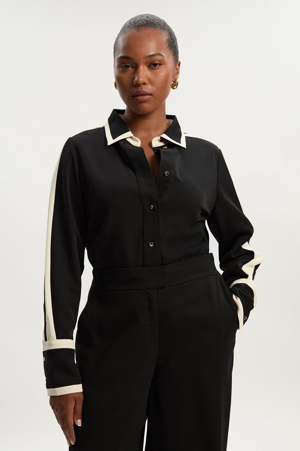 Plus Size Colour block Twill Woven Shirt - Black
