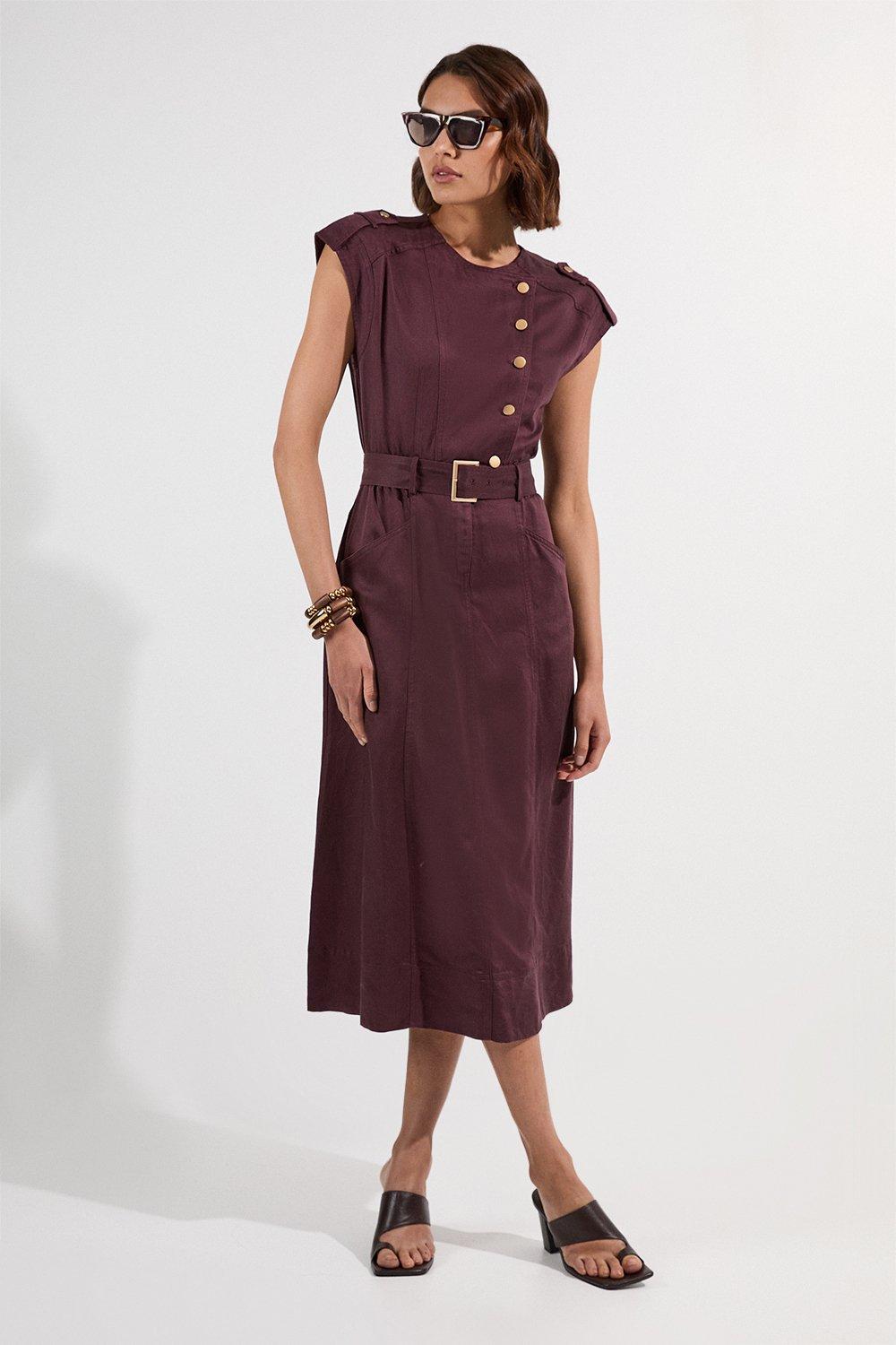 Petite Soft Twill Relaxed Midi Dress - Aubergine