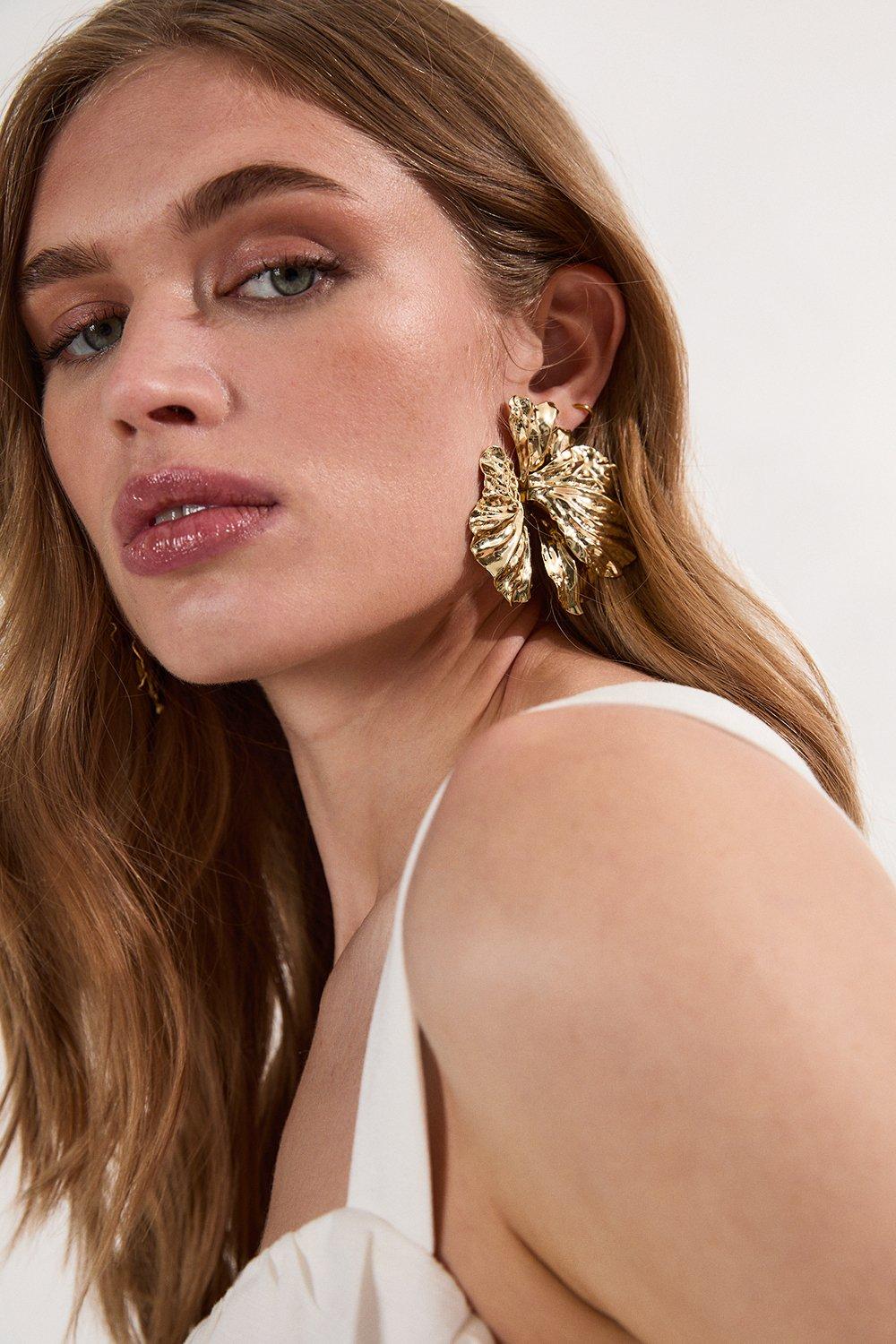 Gold Floral Stud Earrings - Gold