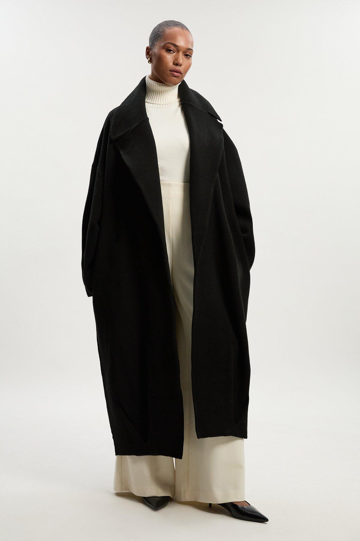 Plus Size Compact Wool Blend Oversized Knit Coatigan - Black