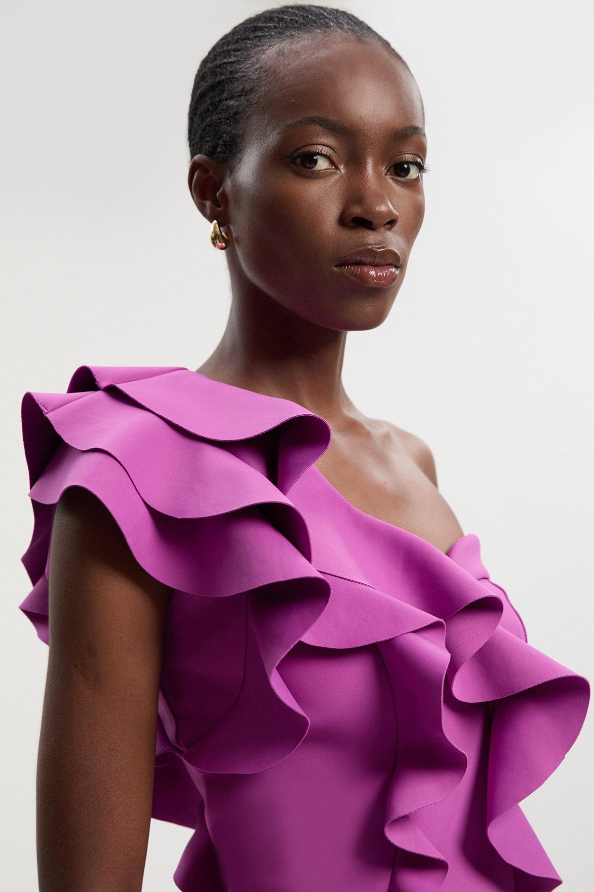 Scuba Draped Ruffle Woven Corset Top - Purple