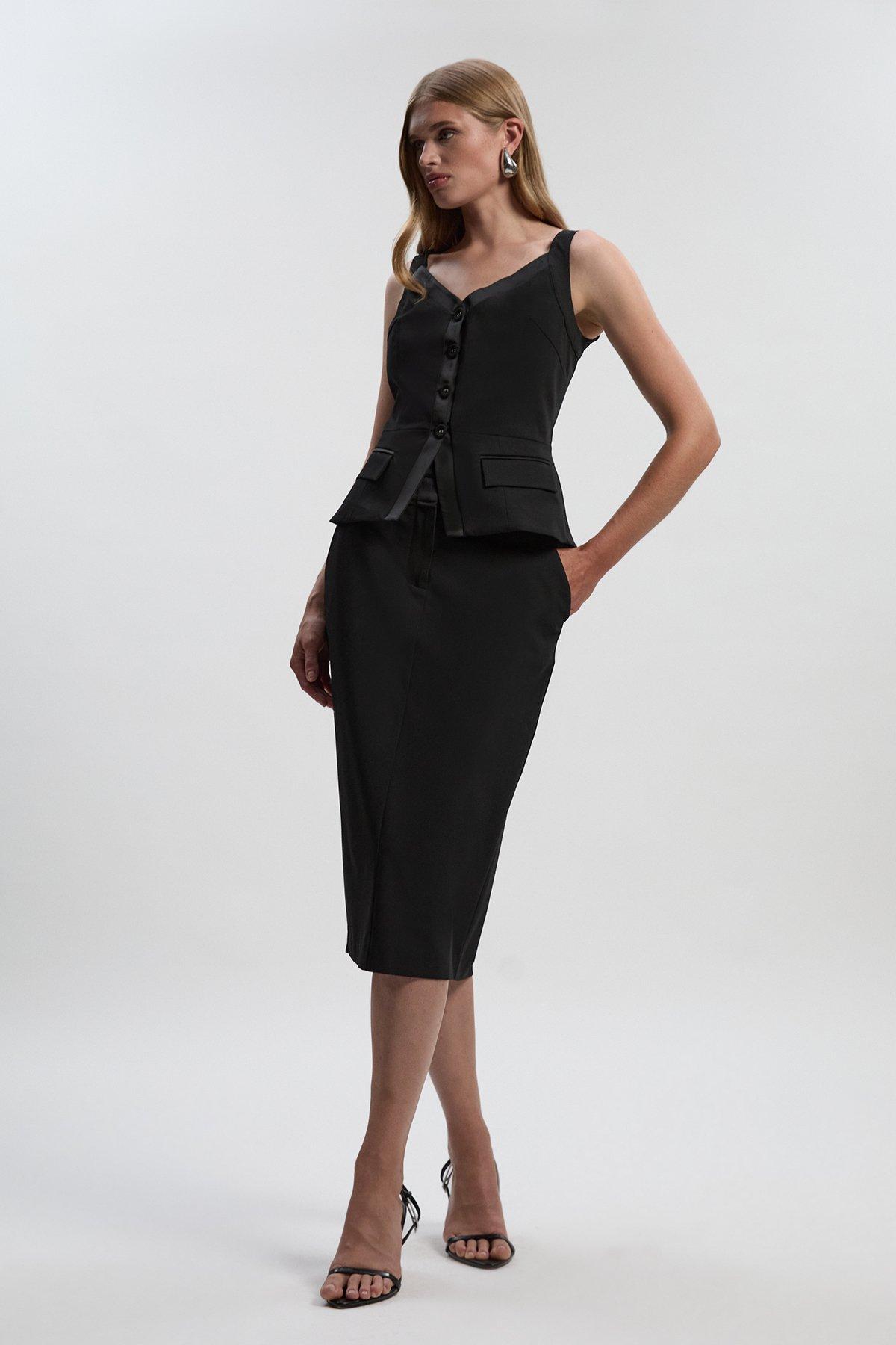Tailored Tux High Waisted Pencil Skirt - Black