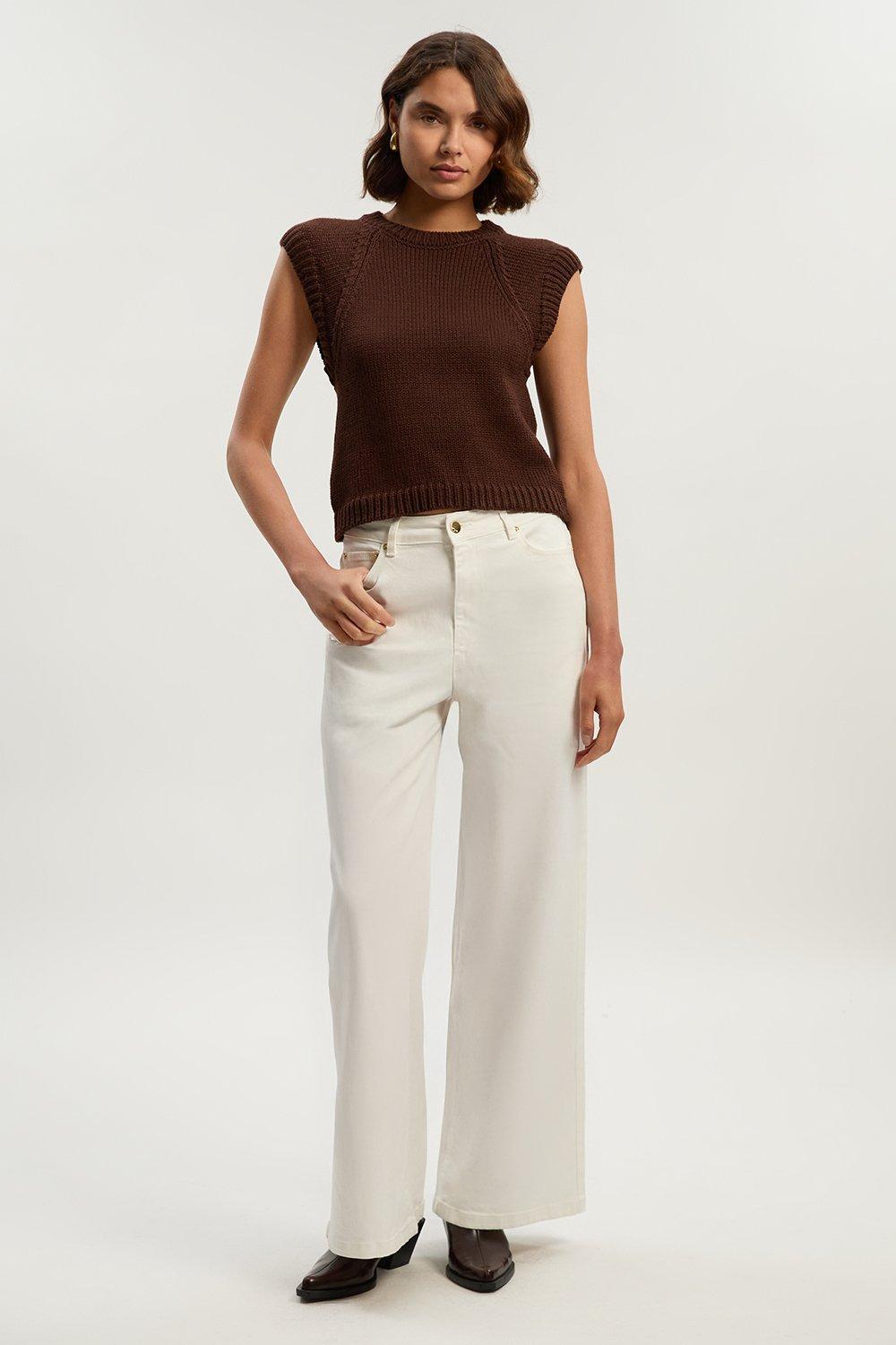 Stretch Denim Wide Leg Jean - Cream