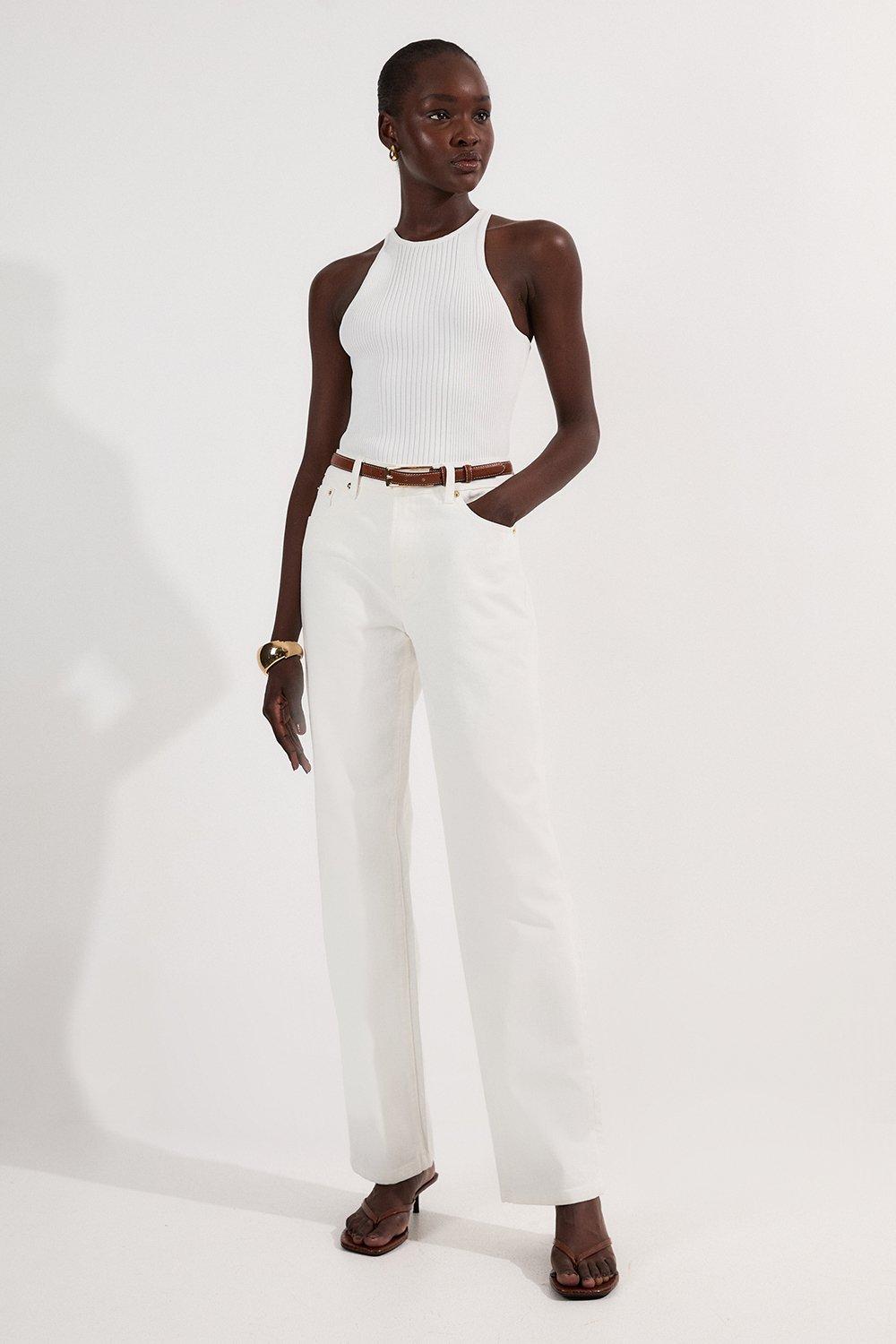 Rigid Denim Mid Rise Straight Leg Jean - Cream