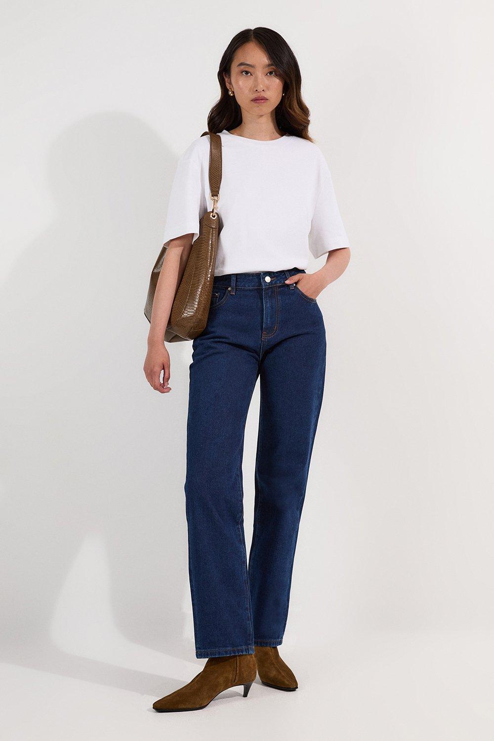 Rigid Denim Mid Rise Straight Leg Jean - Dark Blue