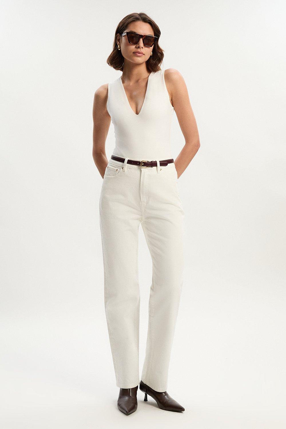Rigid Denim High Rise Straight Leg Jean - Cream