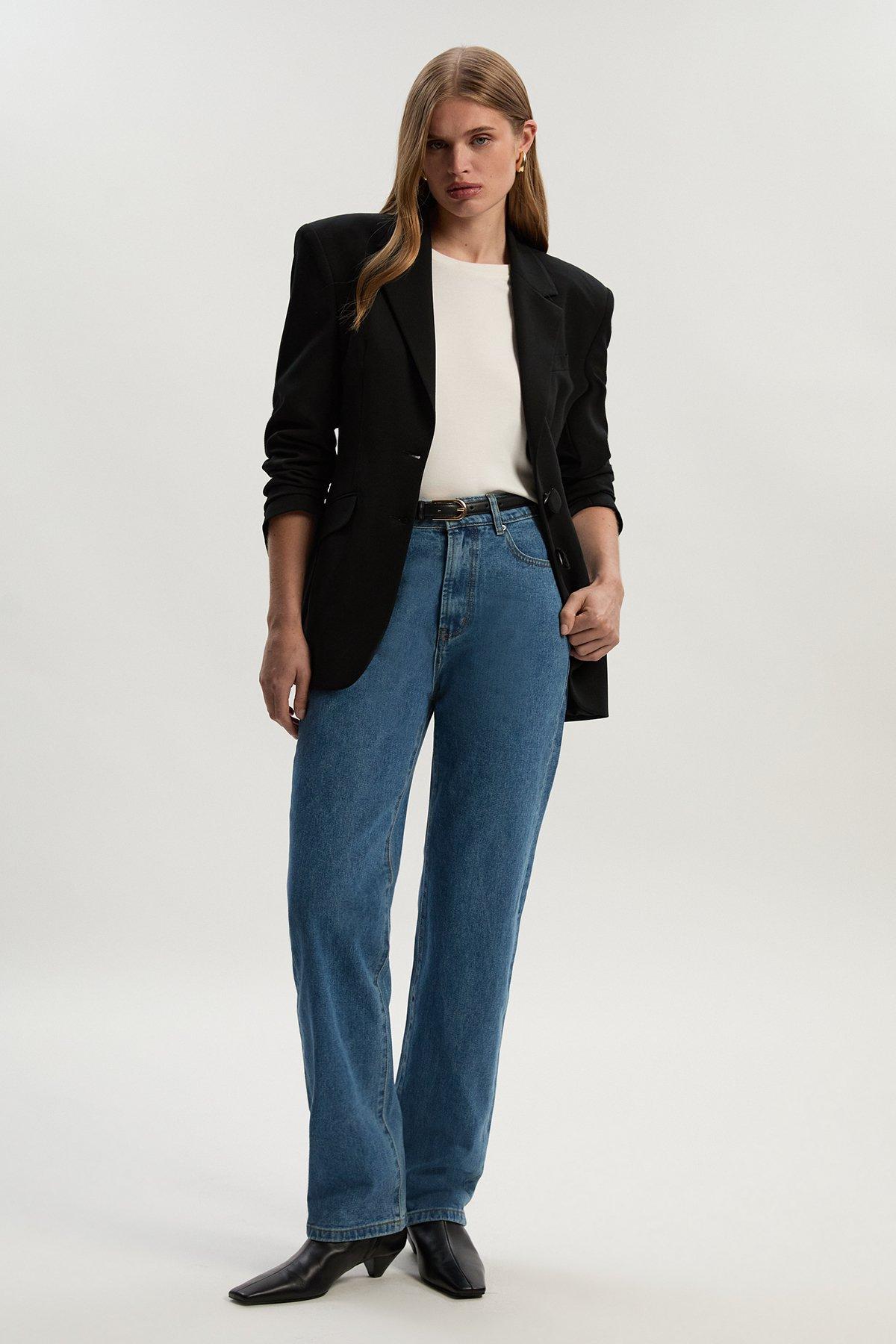 Rigid Denim High Rise Straight Leg Jean - Mid Blue