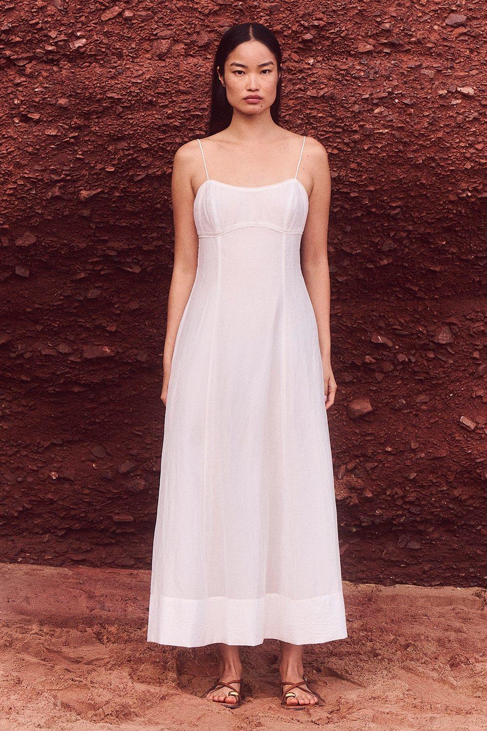 Petite Crinkle Georgette Strappy Woven Midi Dress - Ivory