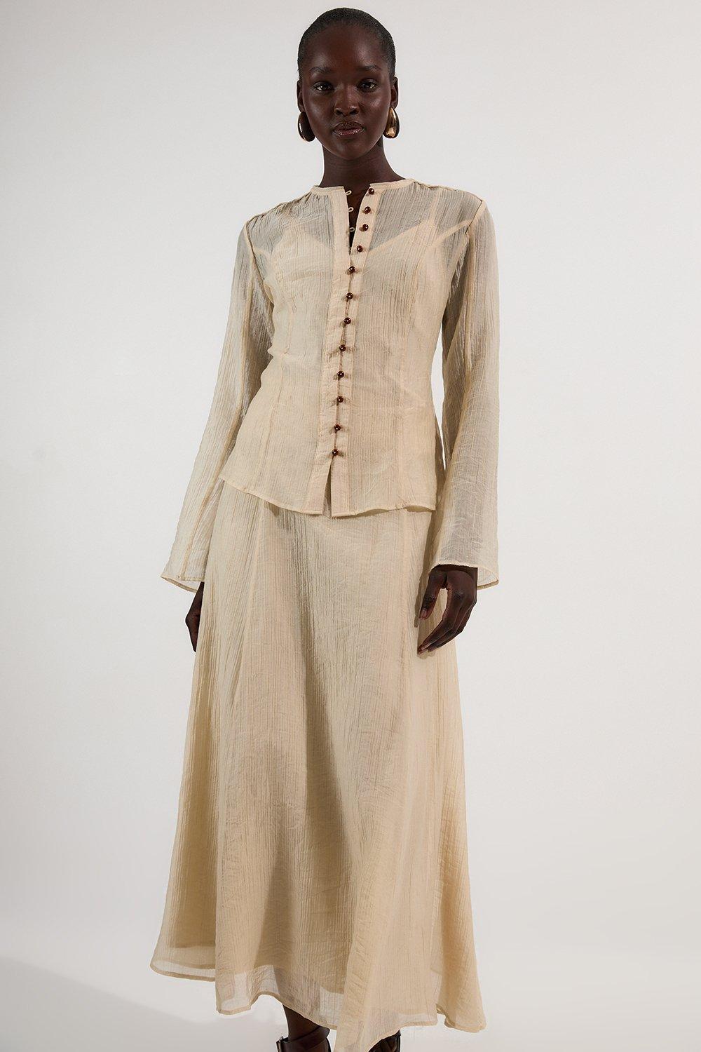 Crinkle Georgette Woven Maxi Skirt - Nude