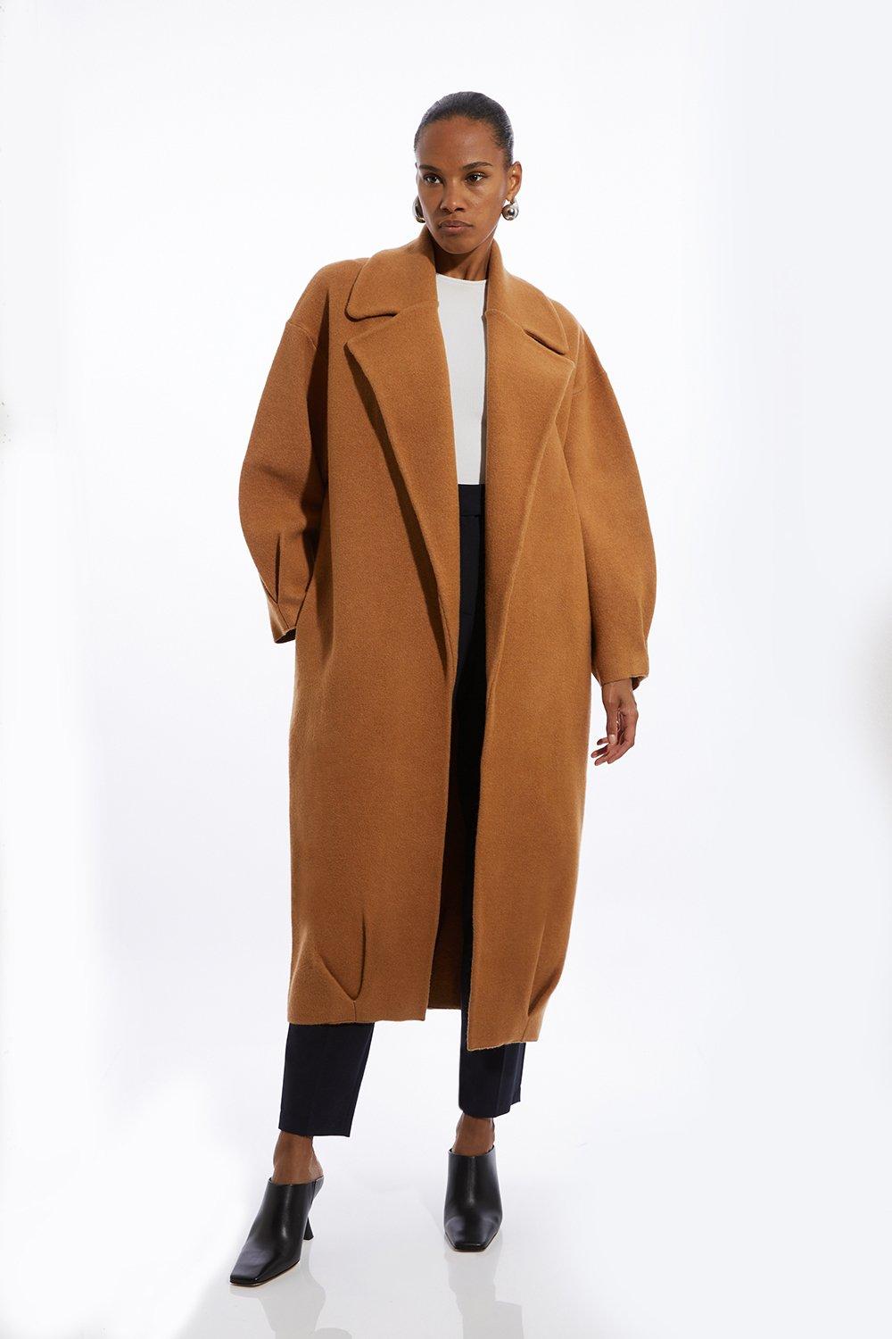 Compact Wool Blend Oversized Knit Coatigan - Camel